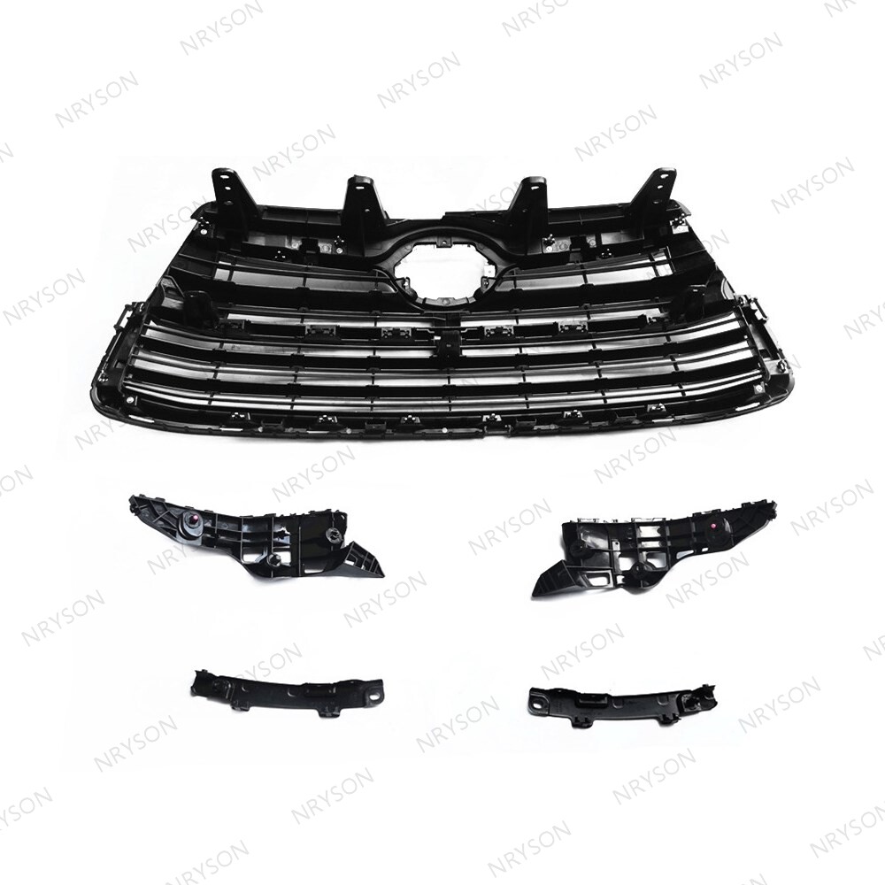 4 Bumper Retainer + Front Upper Chrome Gray Grille For Highlander 2014 2015 2016