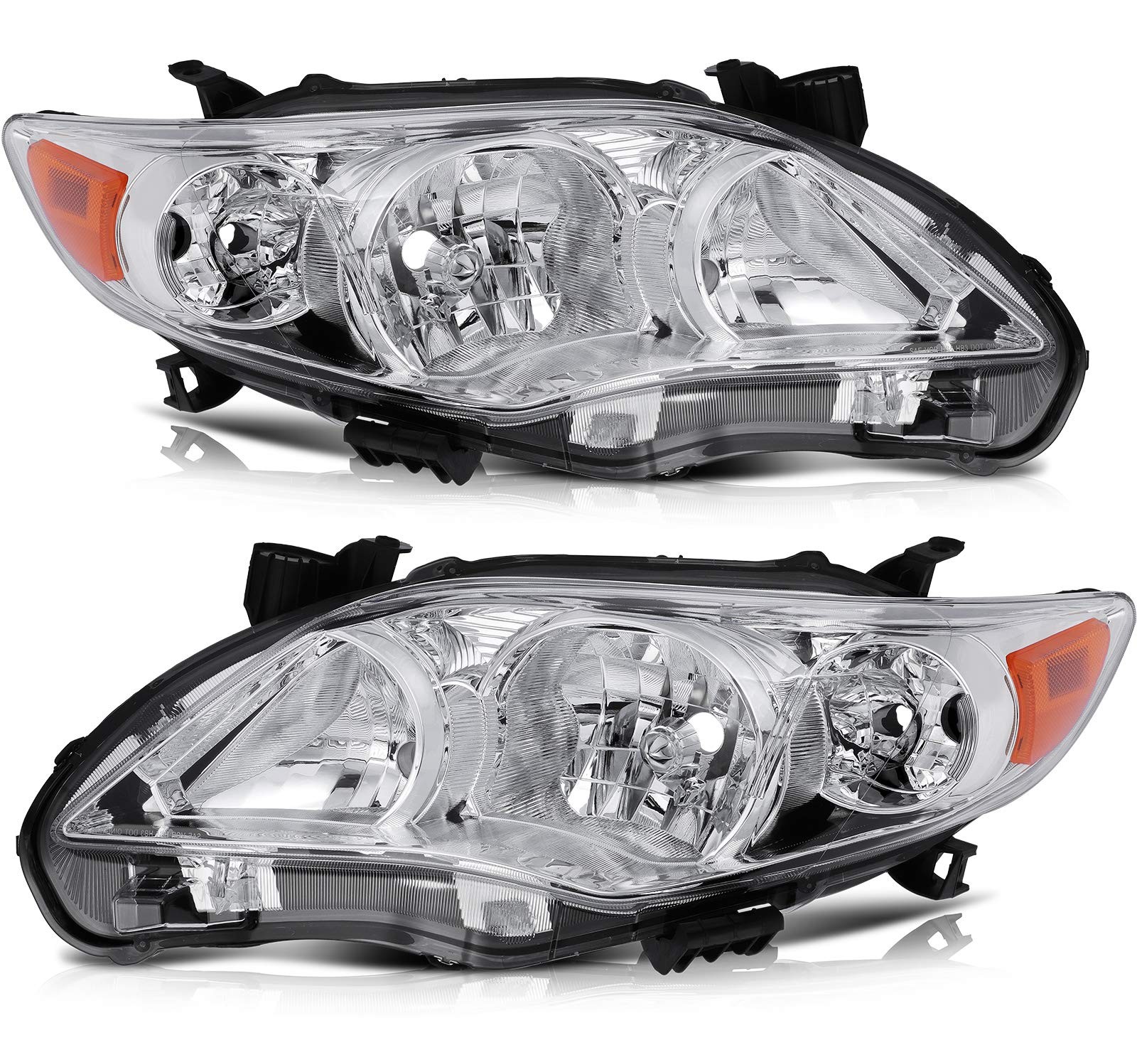 Headlight Assembly Replacement For Toyota Corolla Chrome Housing Amber Reflector