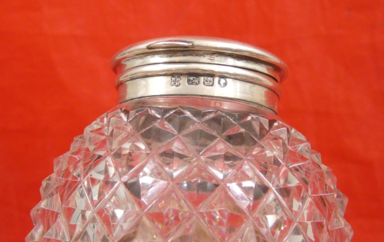 ANTIQUE BRITISH ENGLISH VICTORIAN STERLING SILVER CUT CRYSTAL INKWELL INK STAND