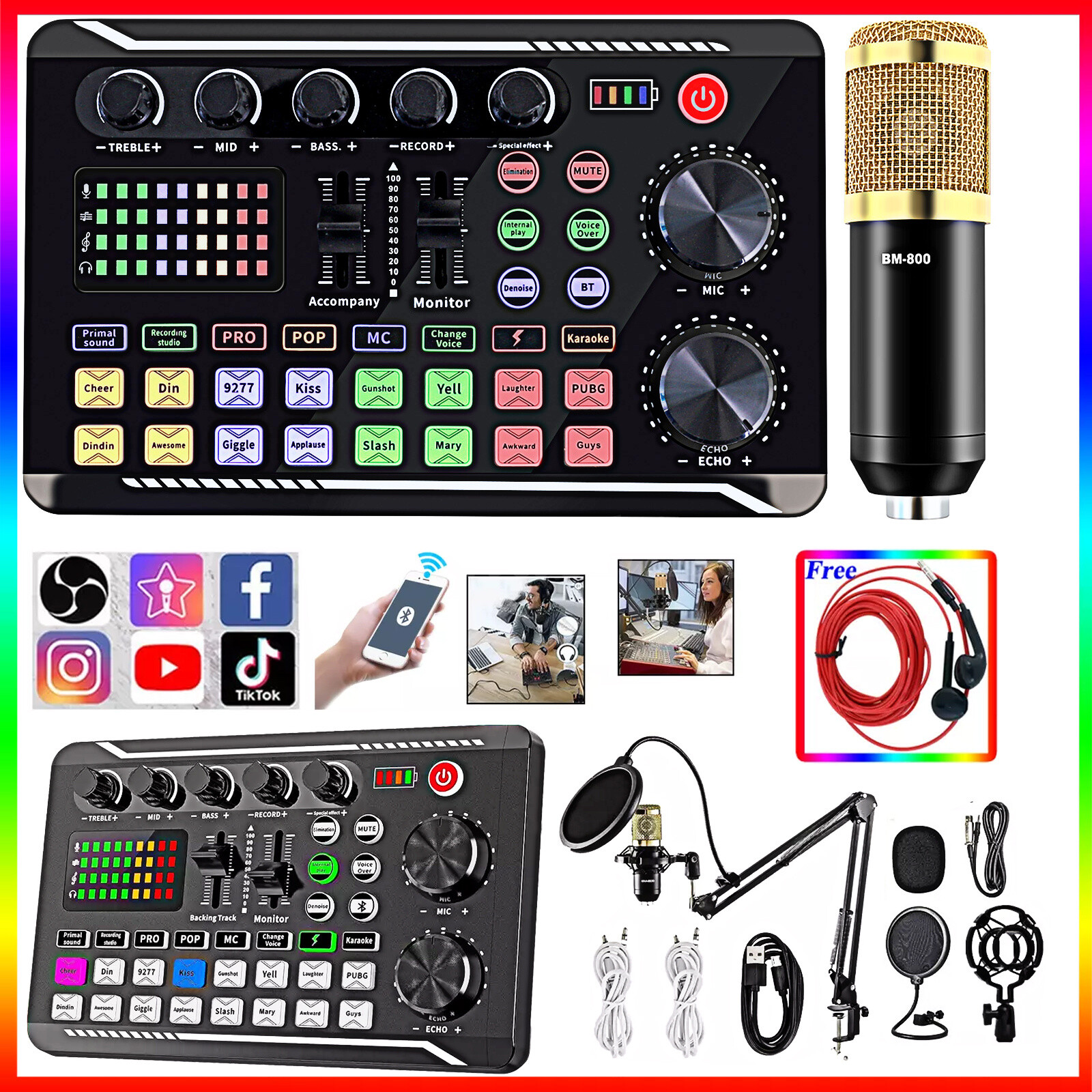 Complete Home Studio Recording Kit Mixer Condenser Microphone for Music Podcast