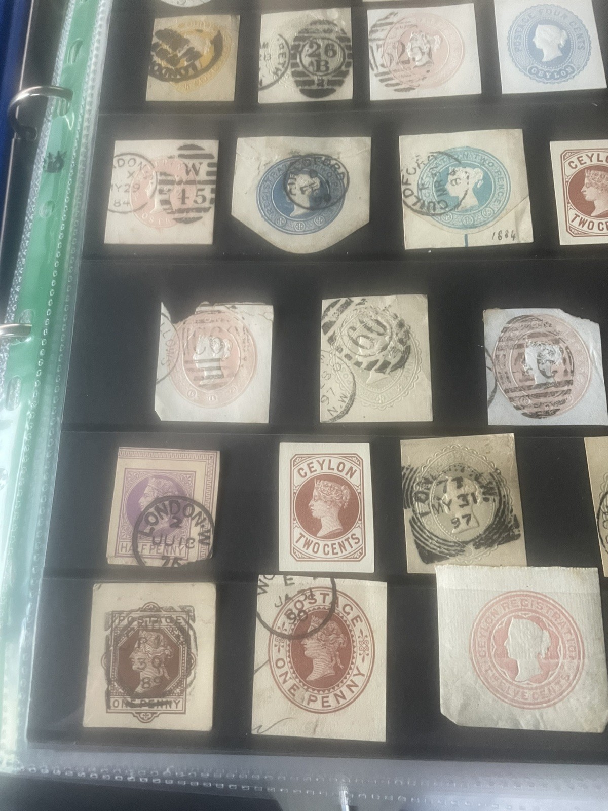 GB QV Stamps Postal Cards Envelopes Cut Outs X 34