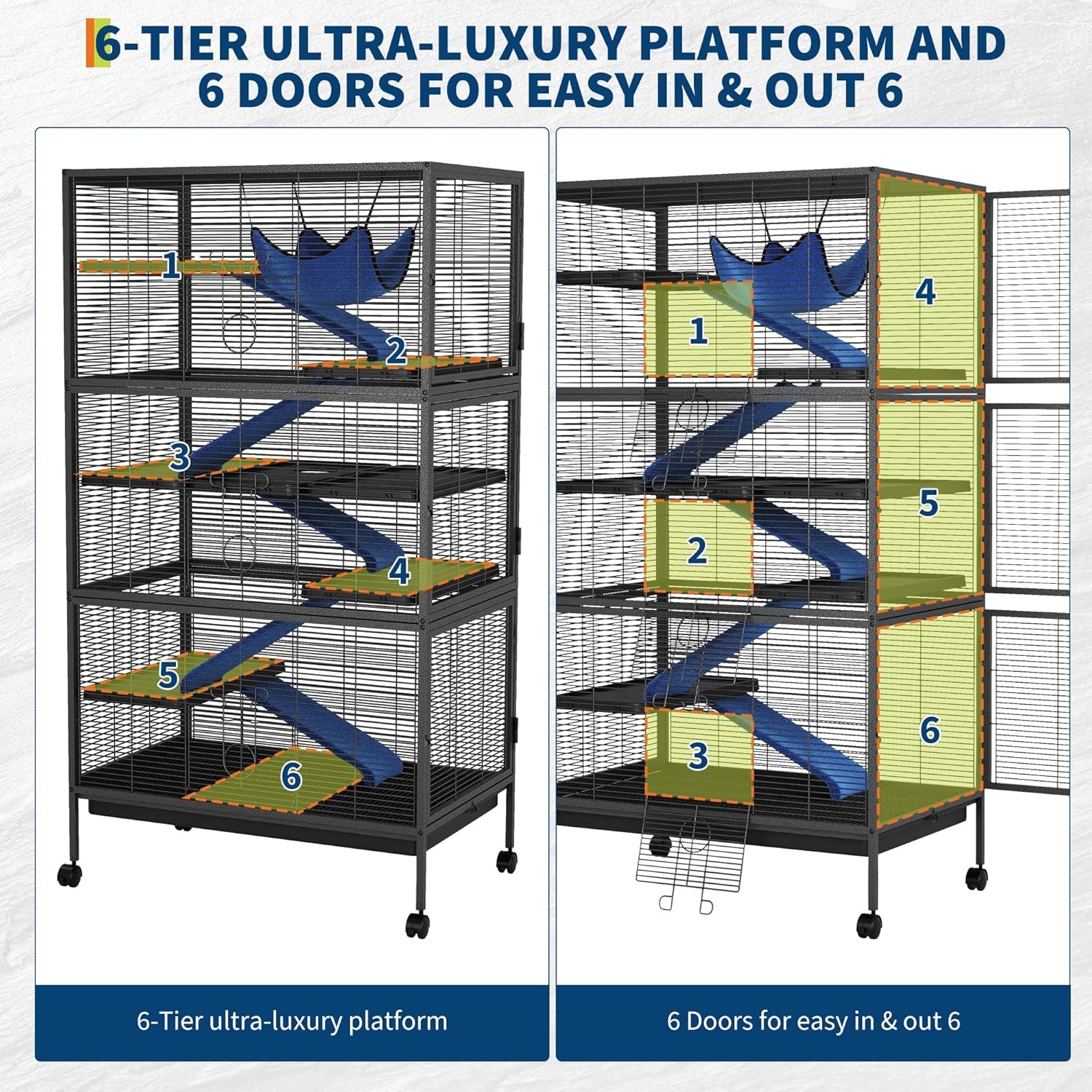50" 6-Floor Critter Nation Cage Ferret Cage Chinchilla Rat Mice Squirrel Rabbit