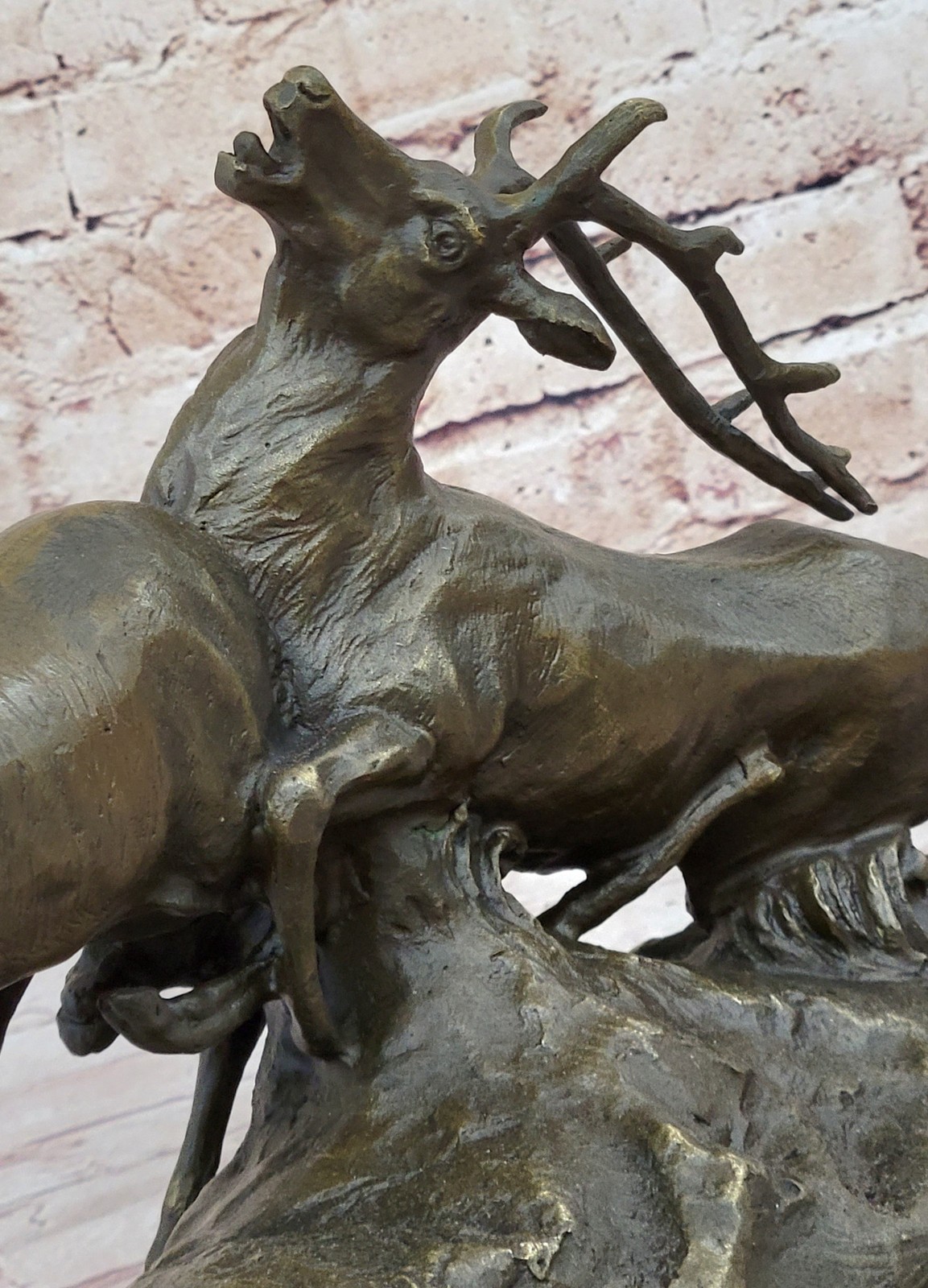 Art Deco Brown Patina Two Stags Museum Quality Bronze Hot Cast Sculpture Sale