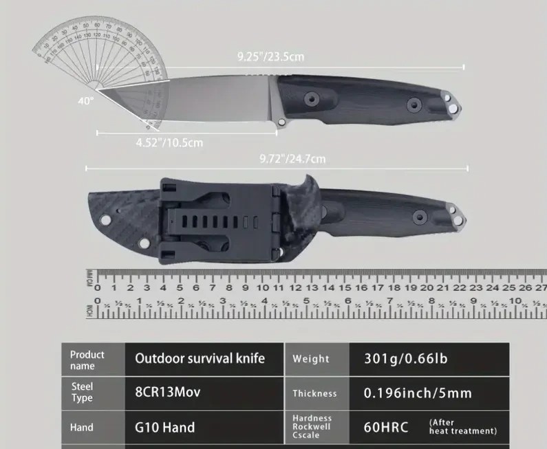 New 9.25" Tactical Fixed Blade Knife Deluxe Carbon Fiber Sheath 4.5" Tanto Blade