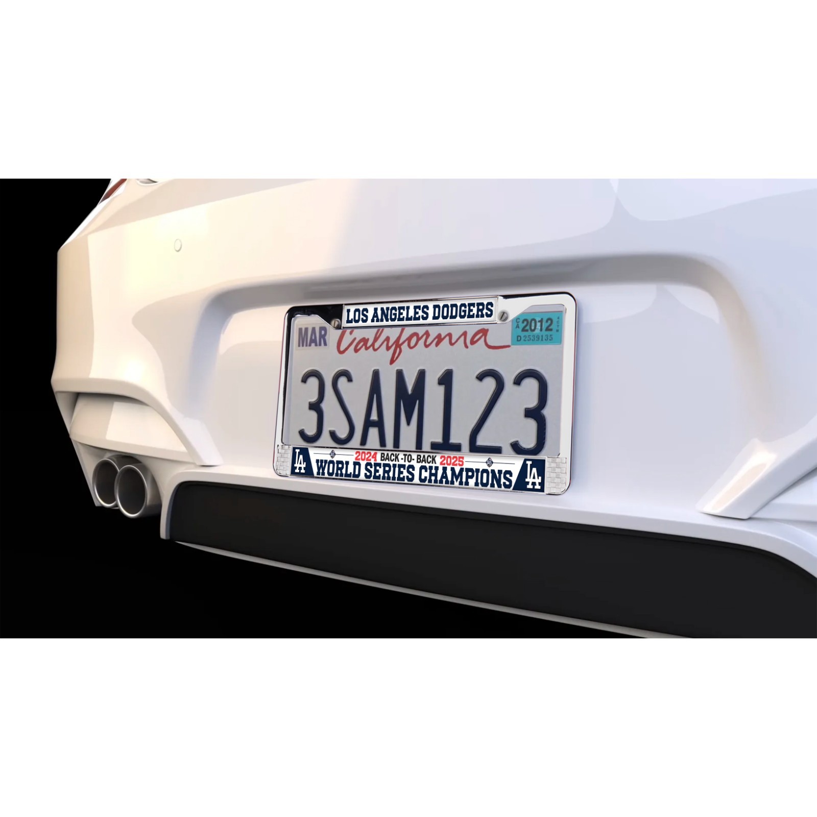 LA Dodgers Back to Back 24-25 World Series Champions 3D Chrome License Plate