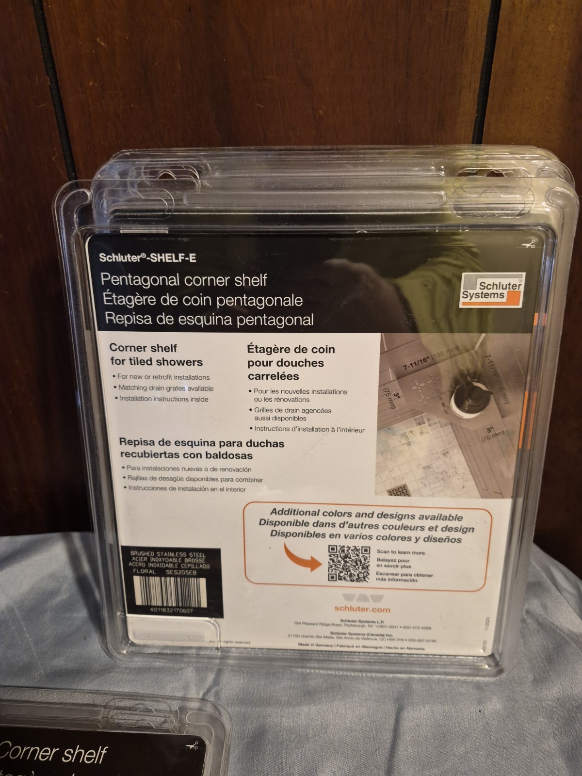 Schlüter SHELF-E Floral Design Wall-Mount Corner Shelf - Stainless Steel | 0607