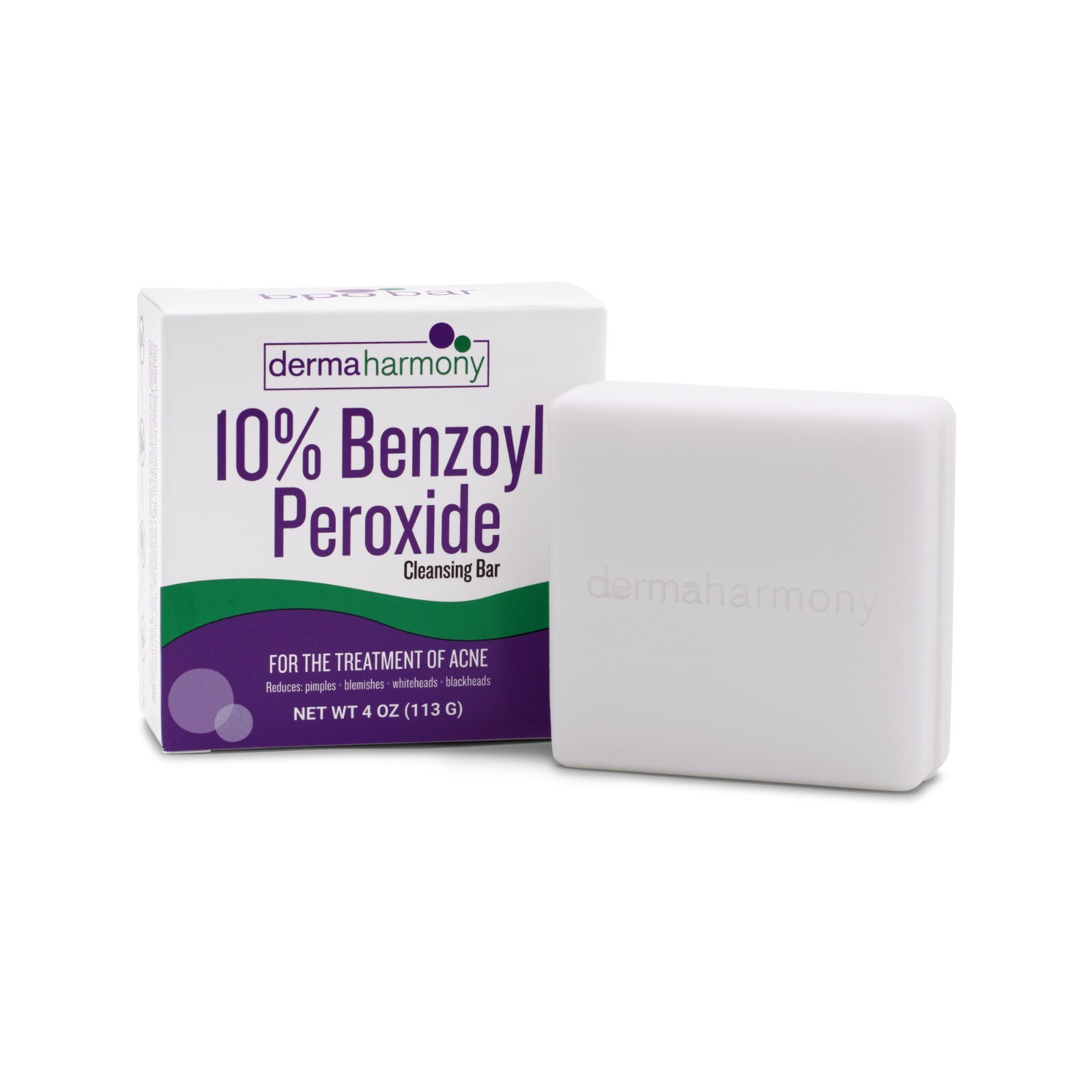 10% Benzoyl Peroxide Non Soap Cleansing Bar - DermaHarmony 4oz - 1 Bar