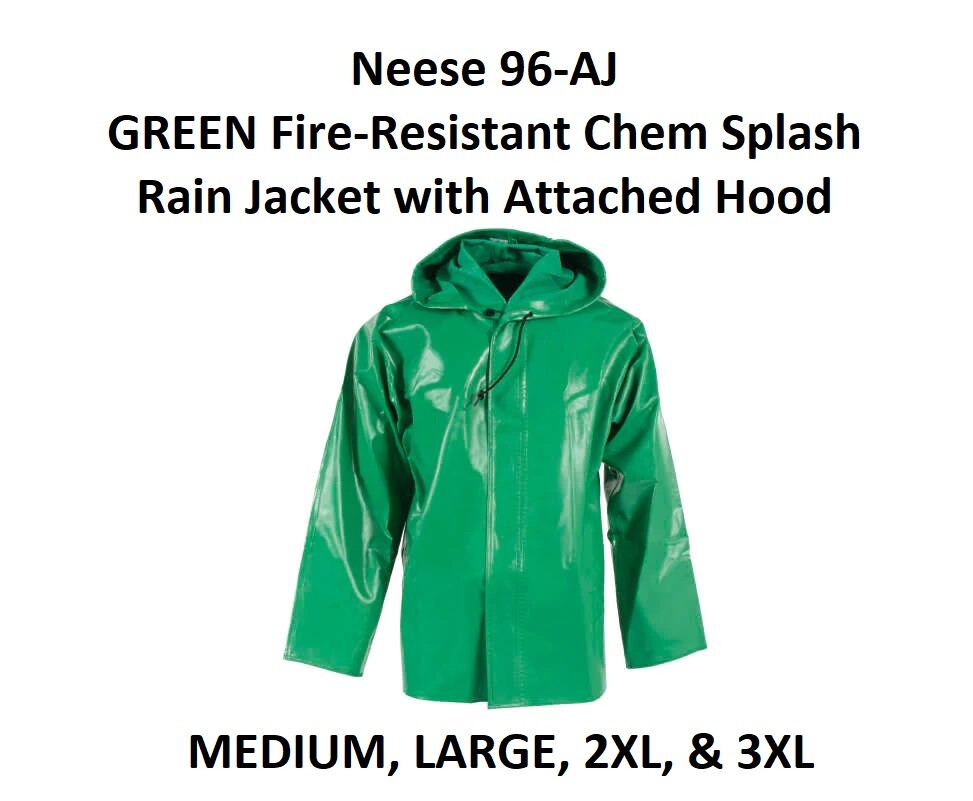 Neese 96-AJ GREEN Flame Resistant PVC/Polyester Chem Shield Jacket with Hood (HR