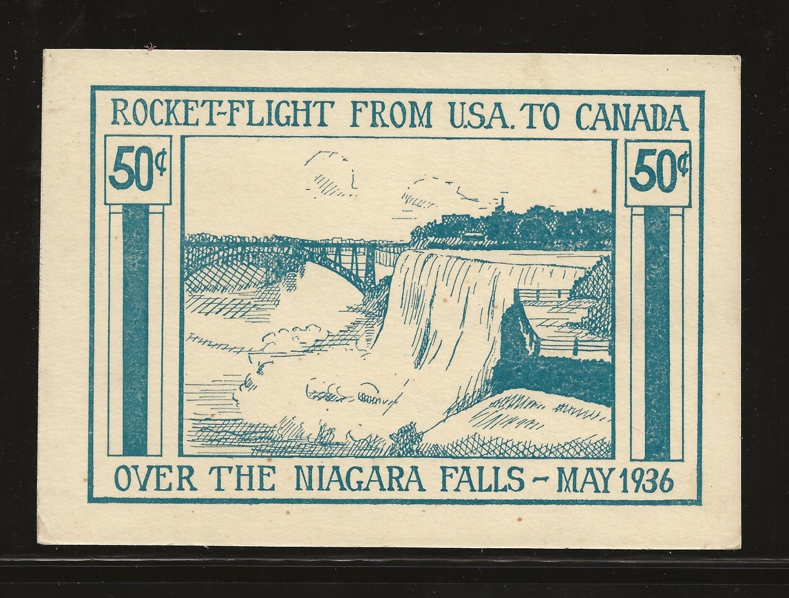 1936 US rocket mail card - USA to CANADA over Niagara Falls - NY IPEX - EZ 9D1