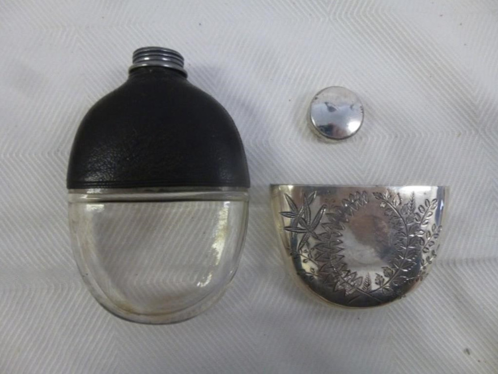 Victorian silver and glass hipflask, Sheffield 1870s