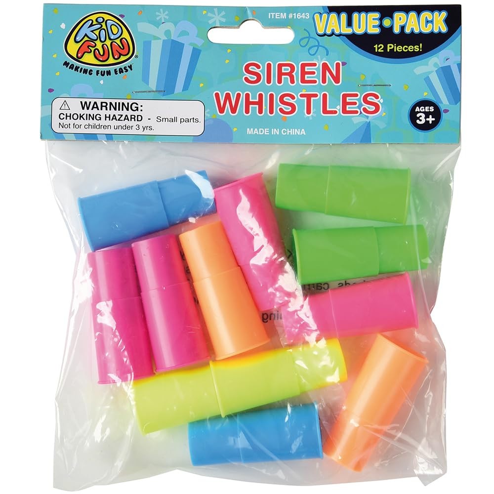 Siren Whistles (12 Pack) Assorted Colorful Plastic Party Favors