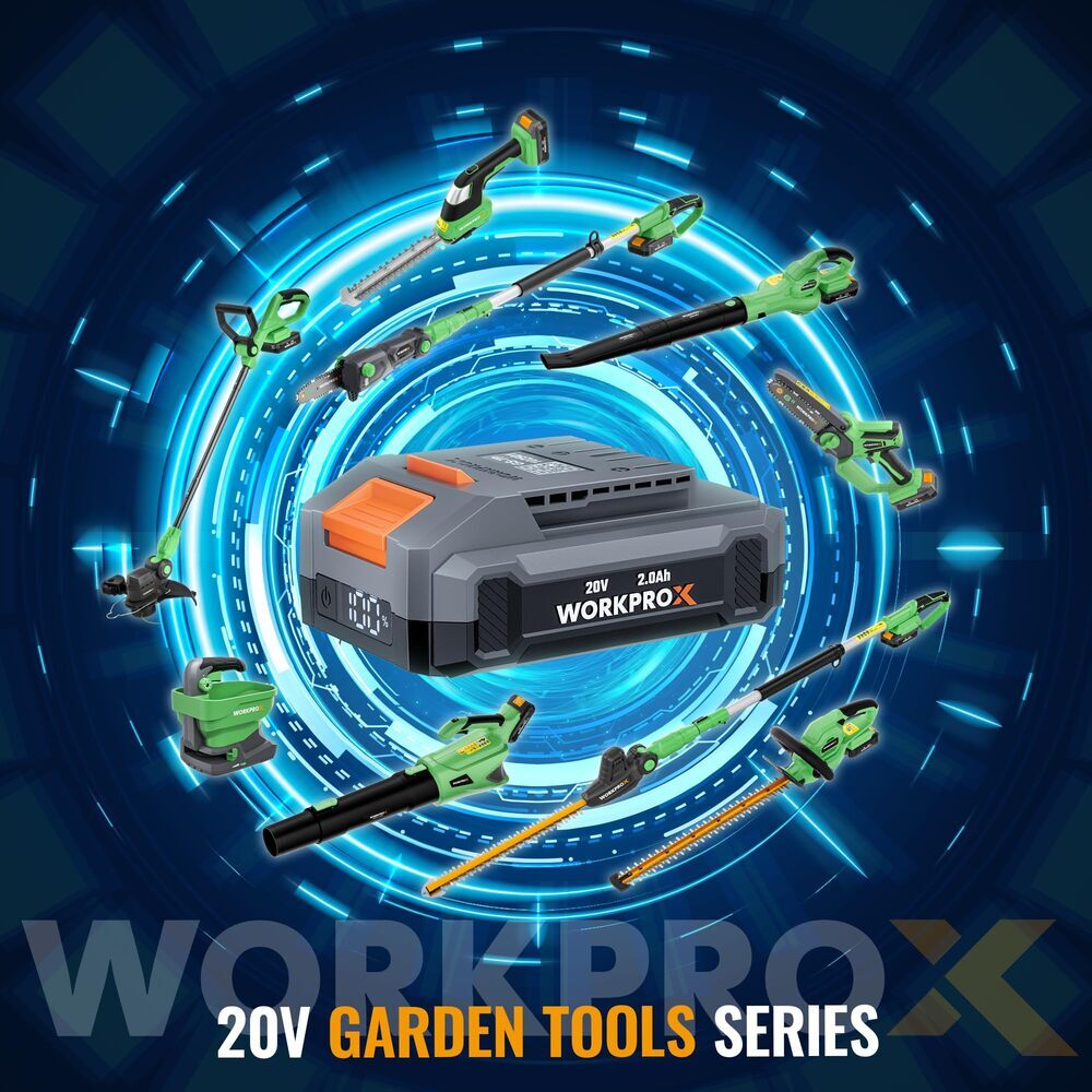 WORKPROX 20V Cordless Pole Electric Hedge Trimmer 2.0Ah Battery &Charging Cable