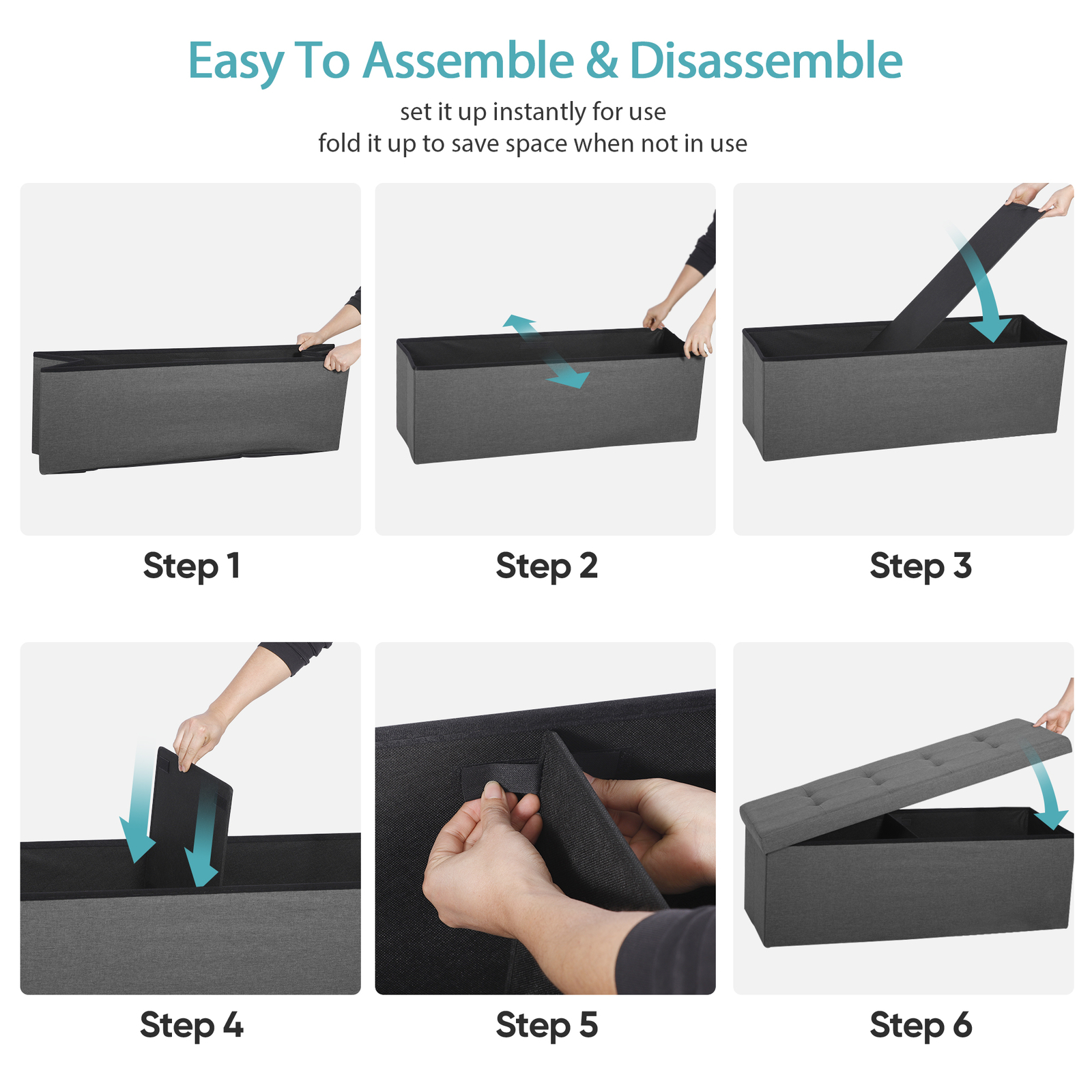 43" Storage Bench Folding Footrest Stool Toy Chest for Living Room Grey 18lbs