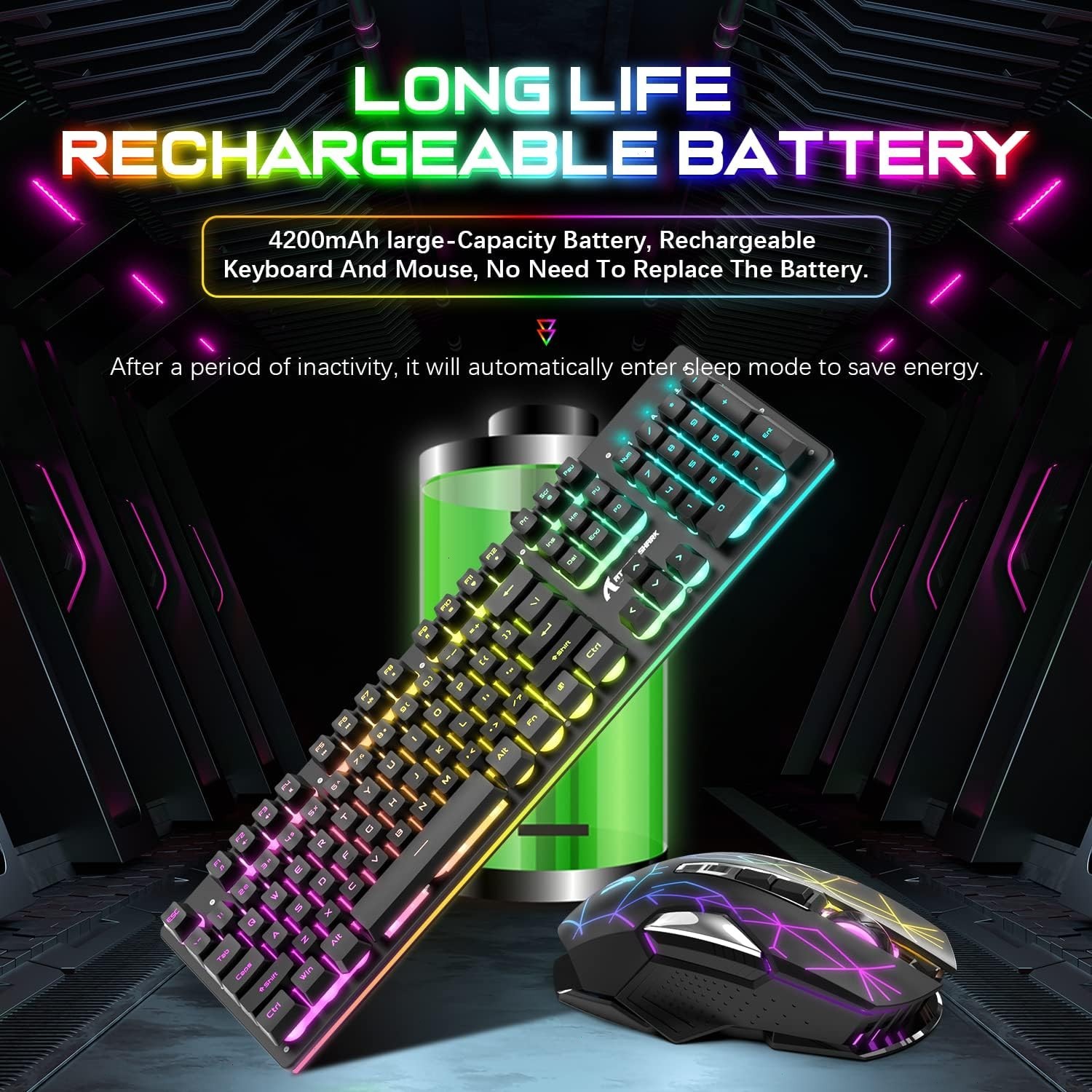 T3 Wireless Gaming Keyboard and Mouse Combo RGB Backlit Rechargeable for PC Mac