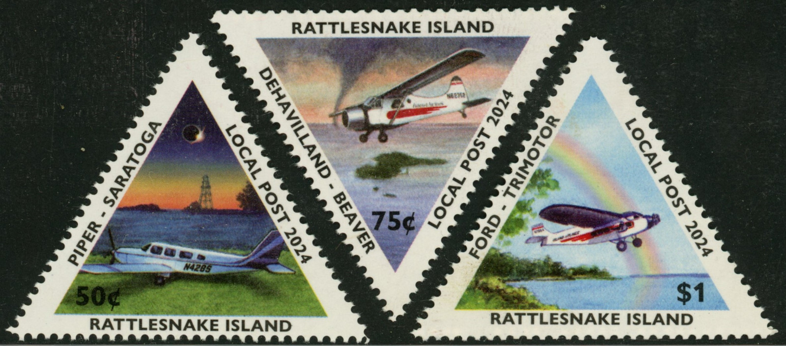 Rattlesnake Island Local Post Stamps NEW 2024 "Island Aviation" Perf & Imperf 