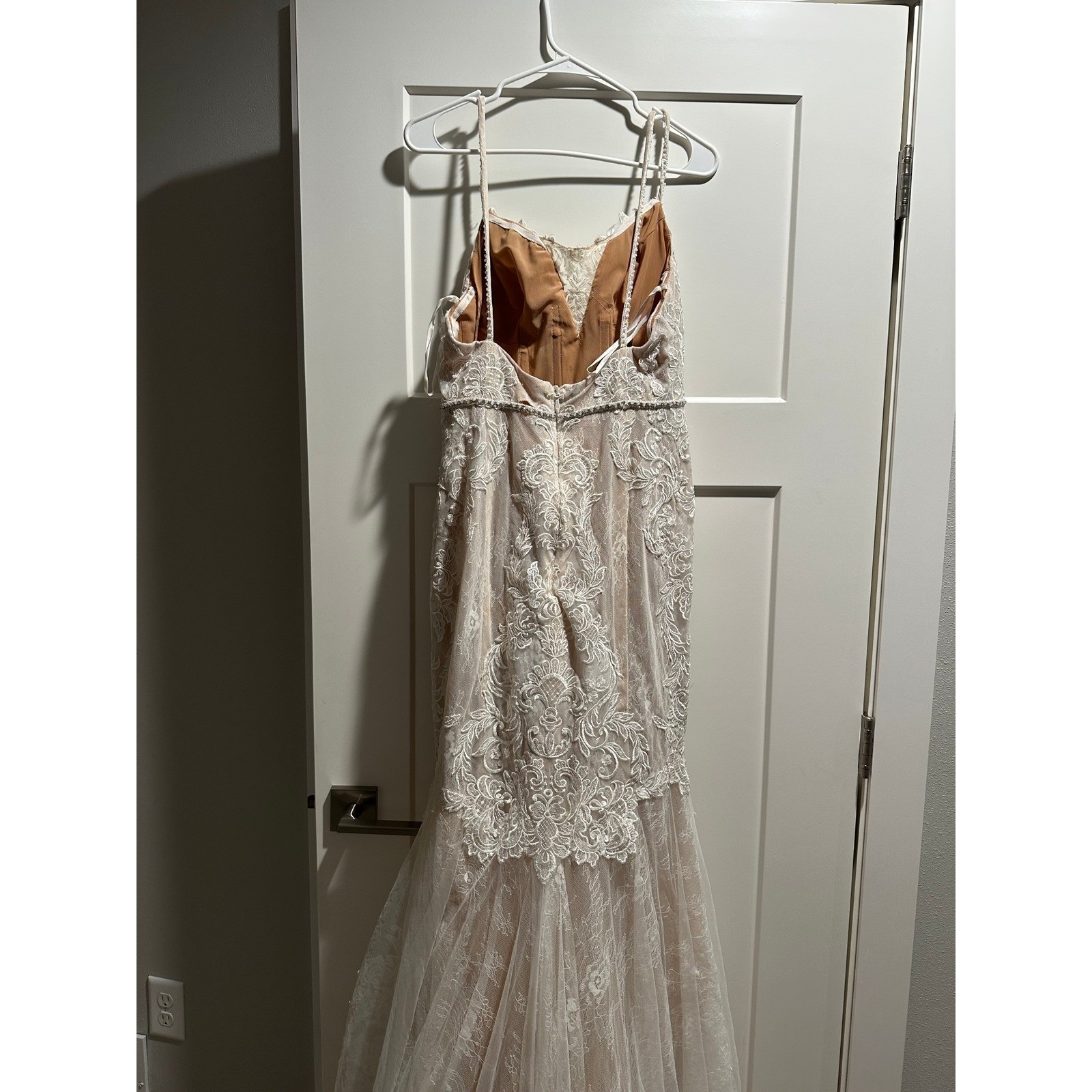 Galina Signature SWG824 Ivory Nude Lace Mermaid Wedding Dress Glitter Tulle