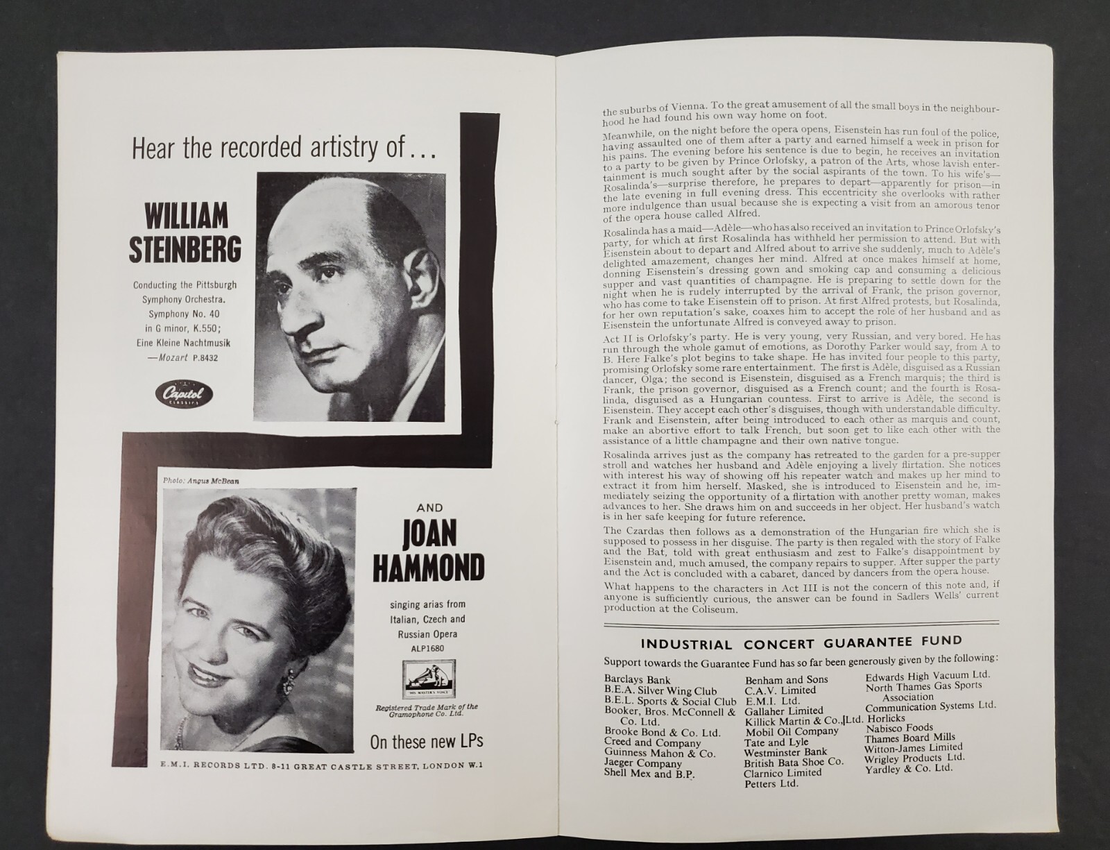 1959 London UK Philharmonic Orchestra Concert Die Flidermaus Vintage Program
