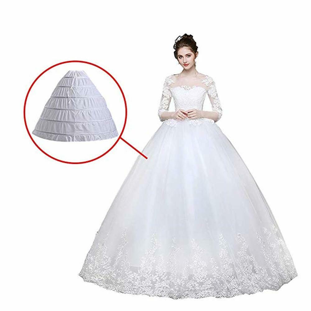 Women Crinoline Petticoat 6 Hoop Skirt White Ball Gown Underskirt for Bridal