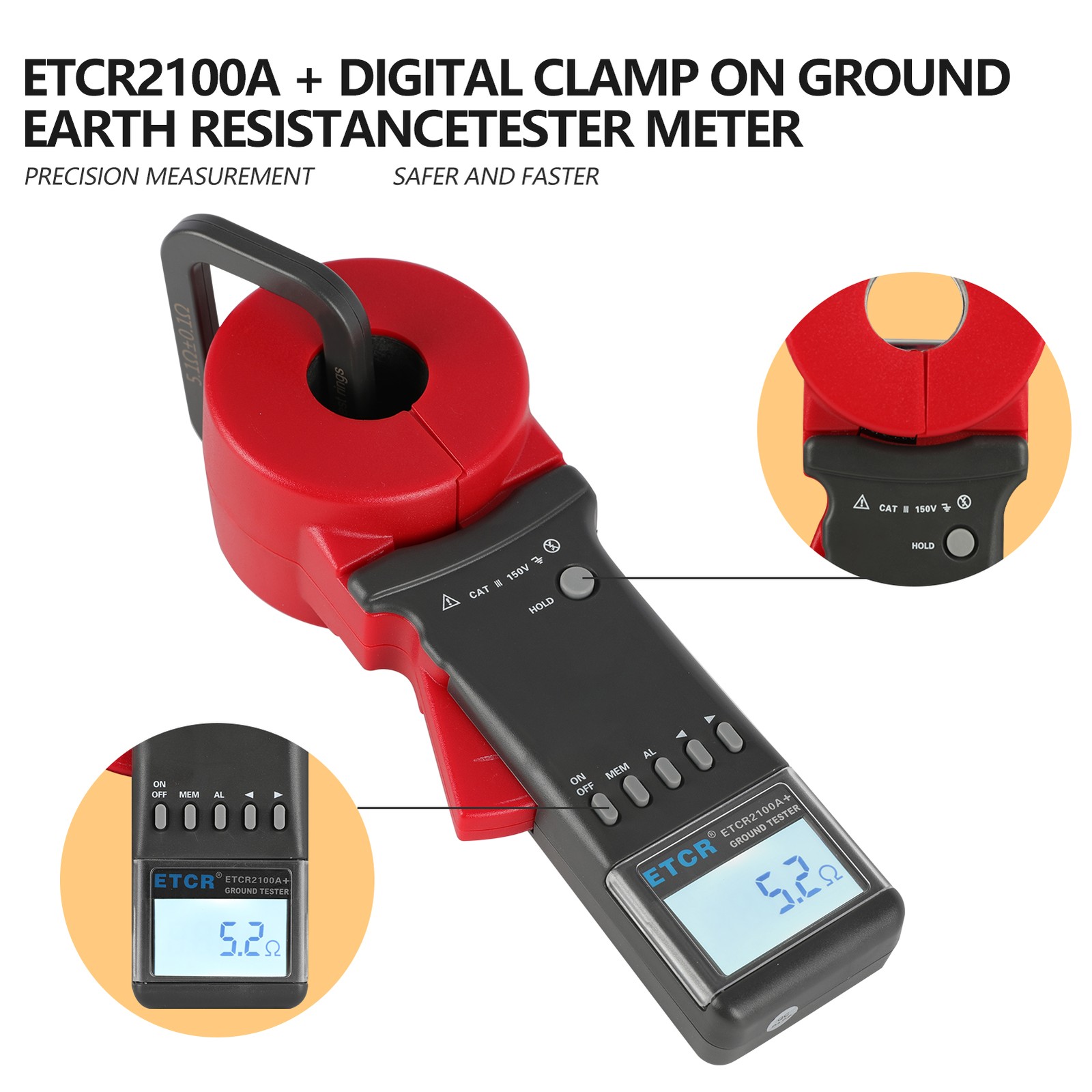 ETCR2100A+ Digital Clamp On Ground Earth Resistance Meter Ground Tester