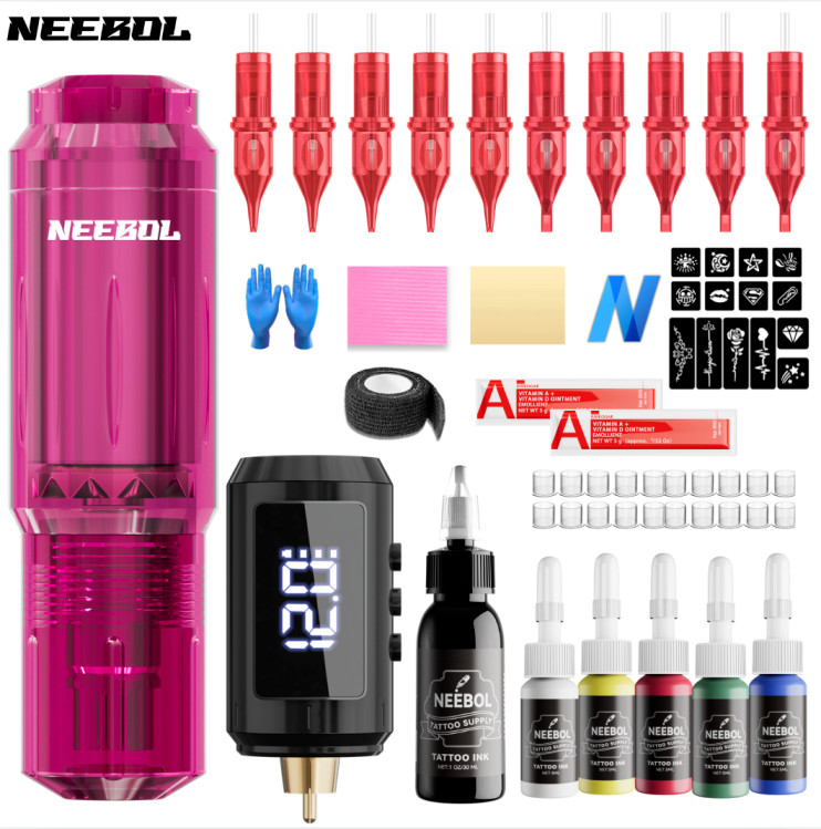 Wireless Tattoo Kit Complete for Beginners Pen Machine with Power Supply Needles