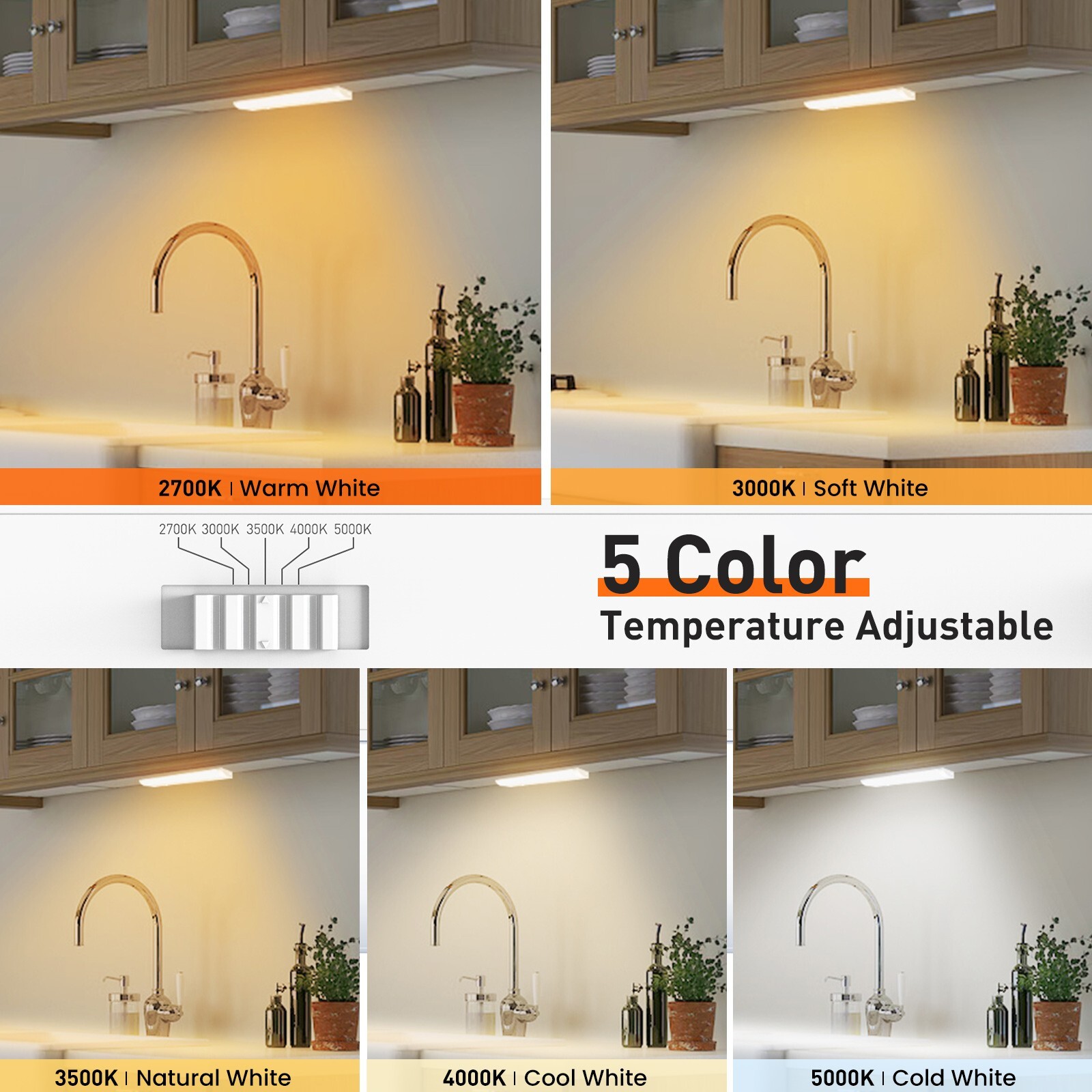 LED 12''/18''/24'' Under Cabinet Closet Light Hardwired Kitchen Lamp Linkable