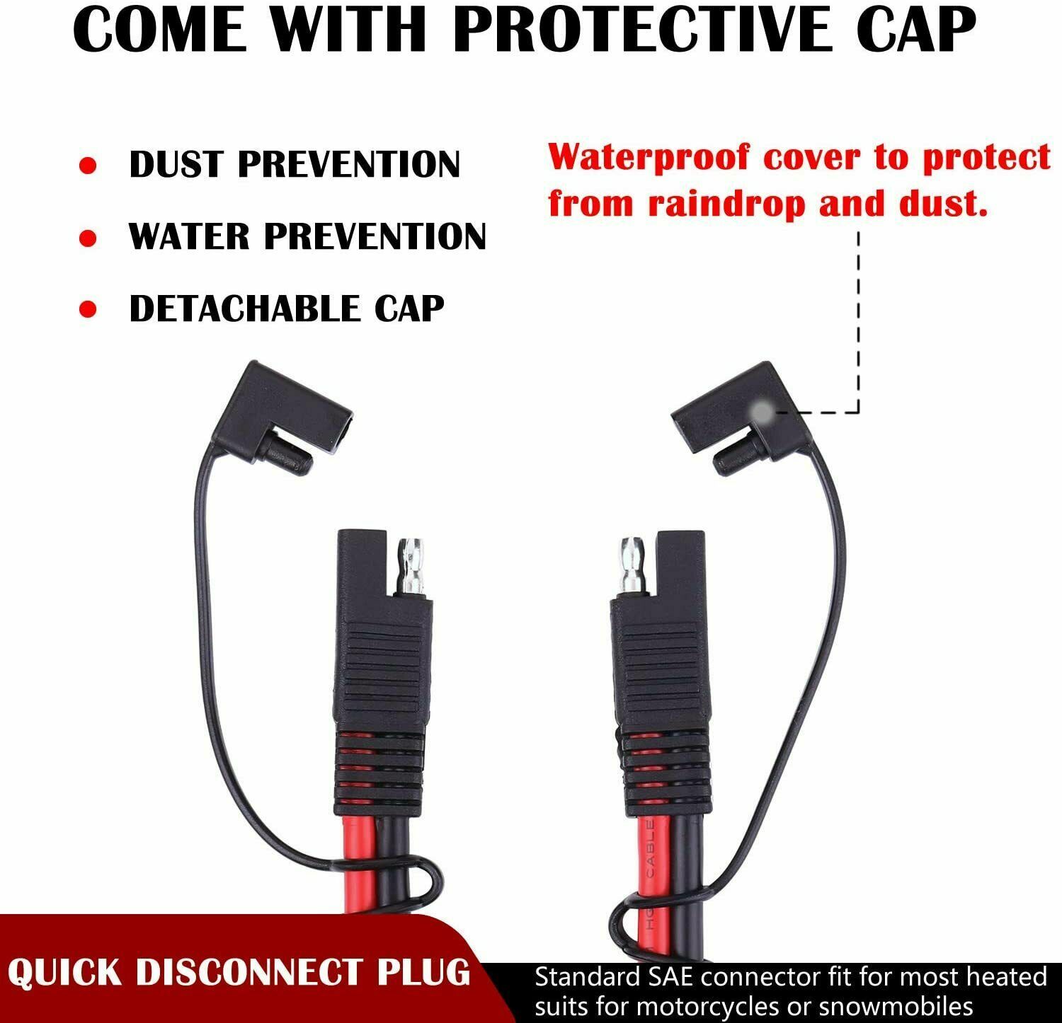 SAE to SAE Extension Cable 16AWG 12-24V 2 Pin Quick Disconnect Wire Harness Cord