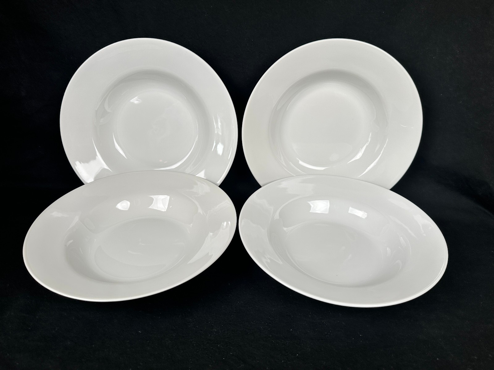 FOUR Large Rim Soup Pasta Bowls Wedgwood Emeril SUPER WHITE Micaceous 10 1/4"