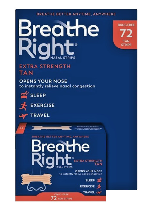 Breathe Right Nasal Strips Extra-Strength Tan 72-Count  - for Snoring, Allergies