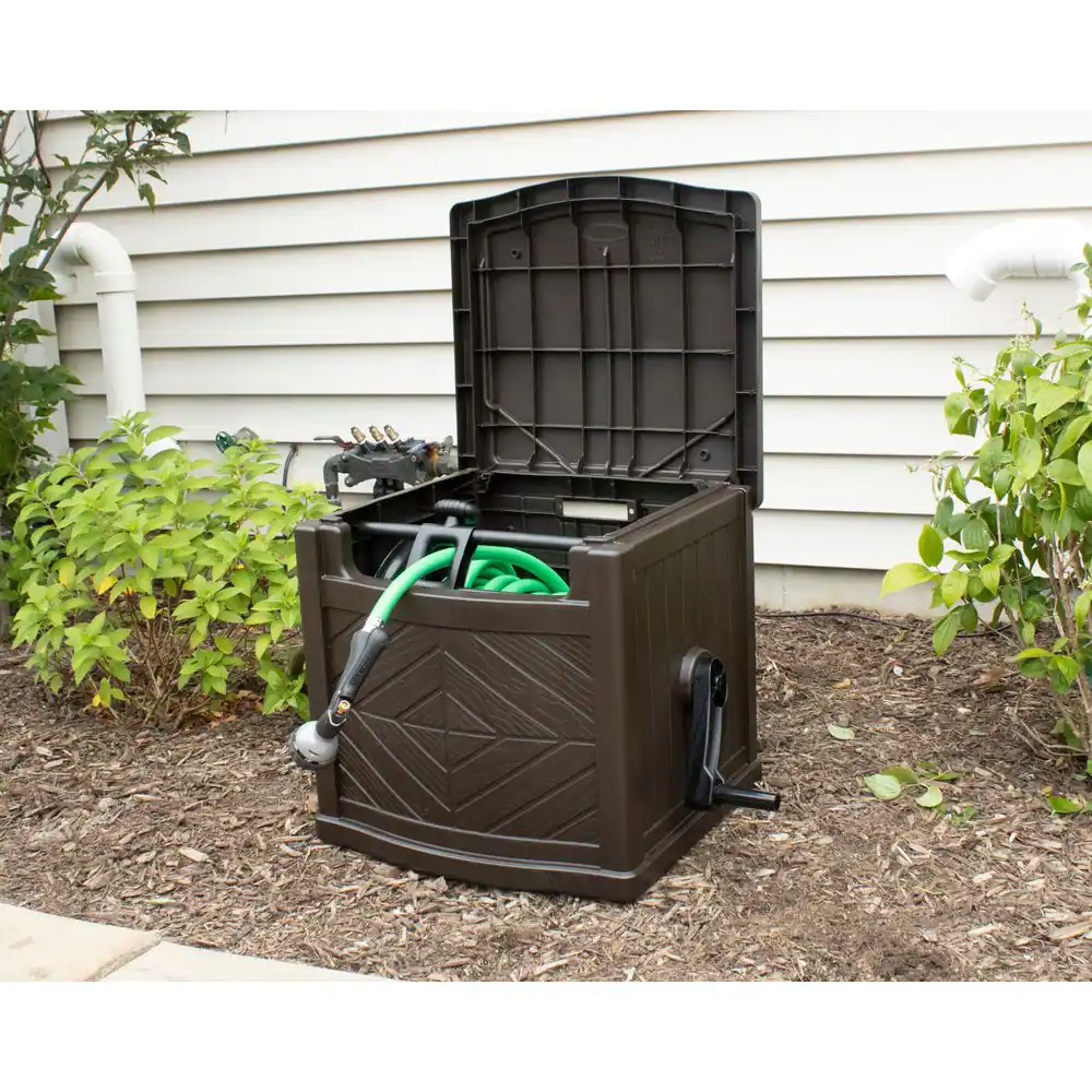 Portable Garden Hose Storage Box Outdoor Hideaway Reel 150 Ft