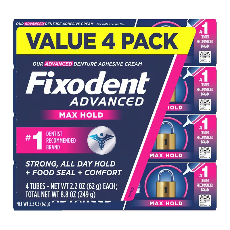 Fixodent Advanced Max Hold Denture  Adhesive 4 Pack 2.2 oz Each Extra Strength