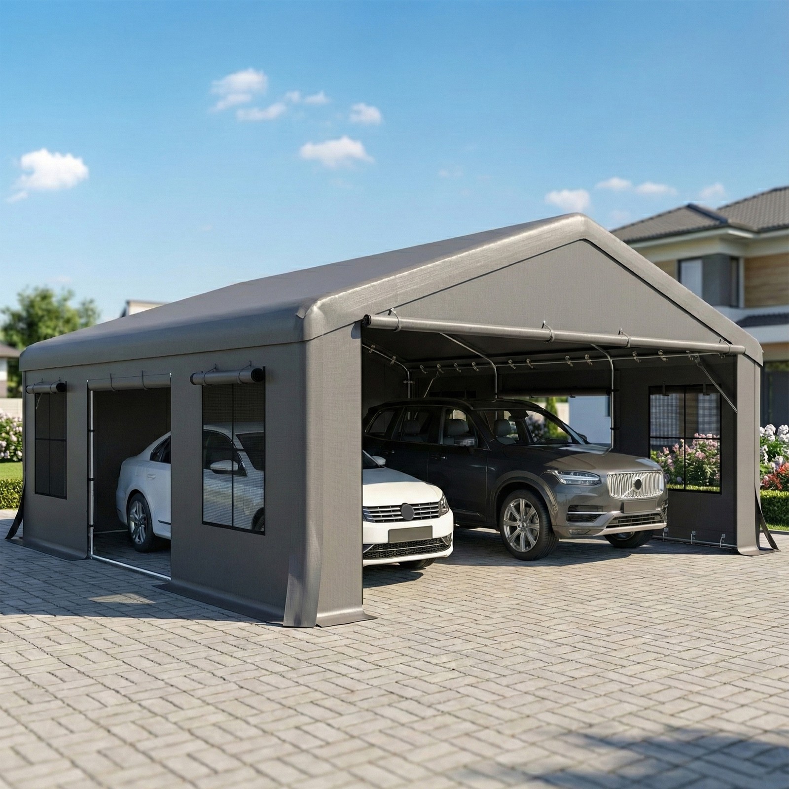 20' x 20' Heavy Duty Carport Portable Garage, Dark Gray