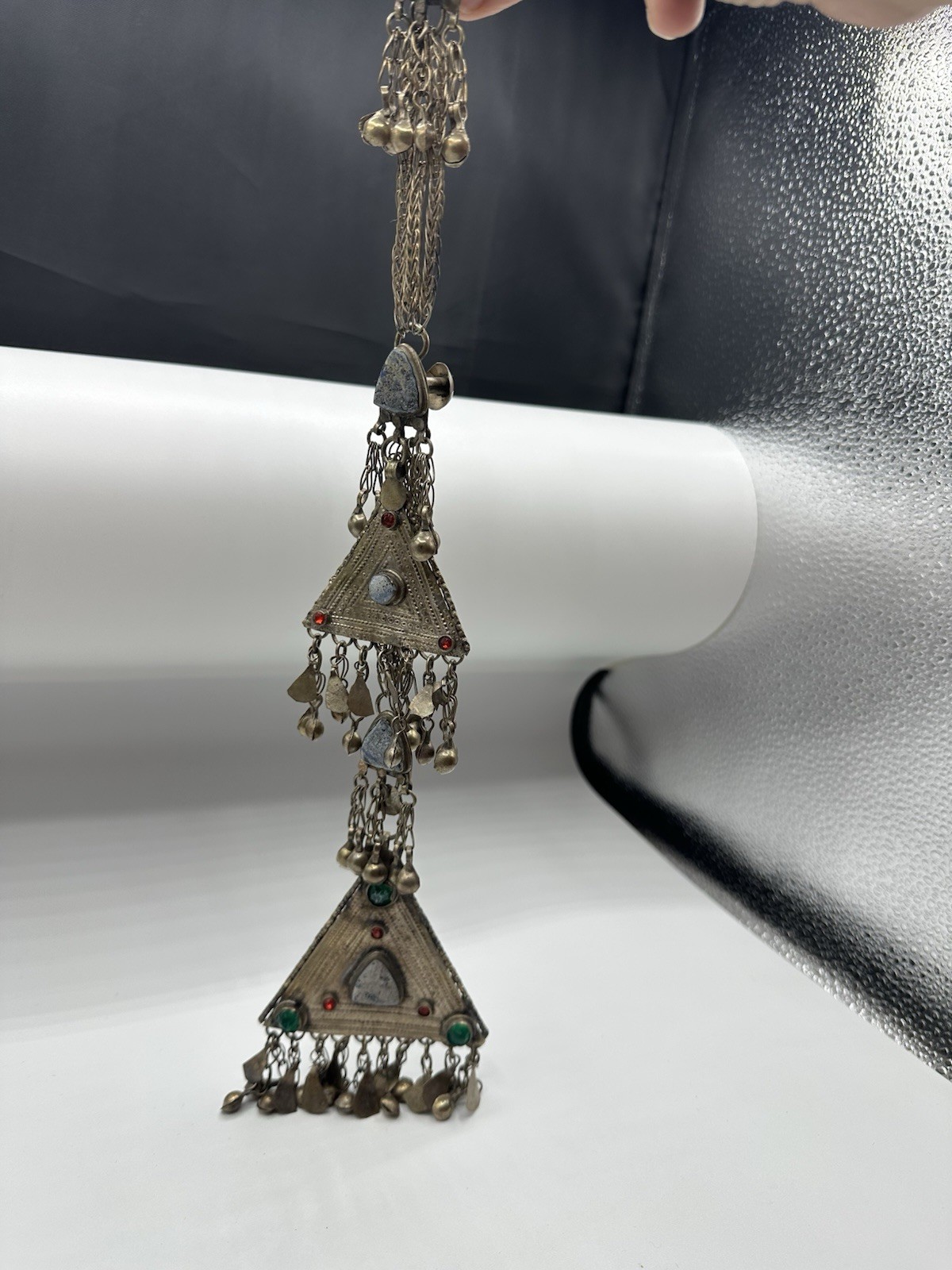 Vtg Tribal Kuchi MultiStones and Alpaca Hair Piece. Sonorous rattling.See pics.