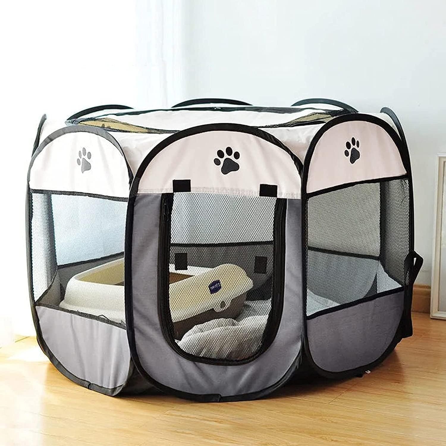Portable Pet Playpen Dog Puppy Exercise Pen Foldable Indoor Outdoor w/ Mesh