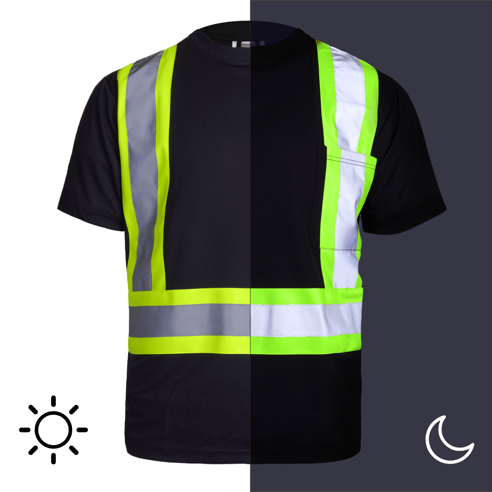 5 pack Hi Vis Black Shirt Reflective Safety Short Sleeve HIGH VISIBILITY