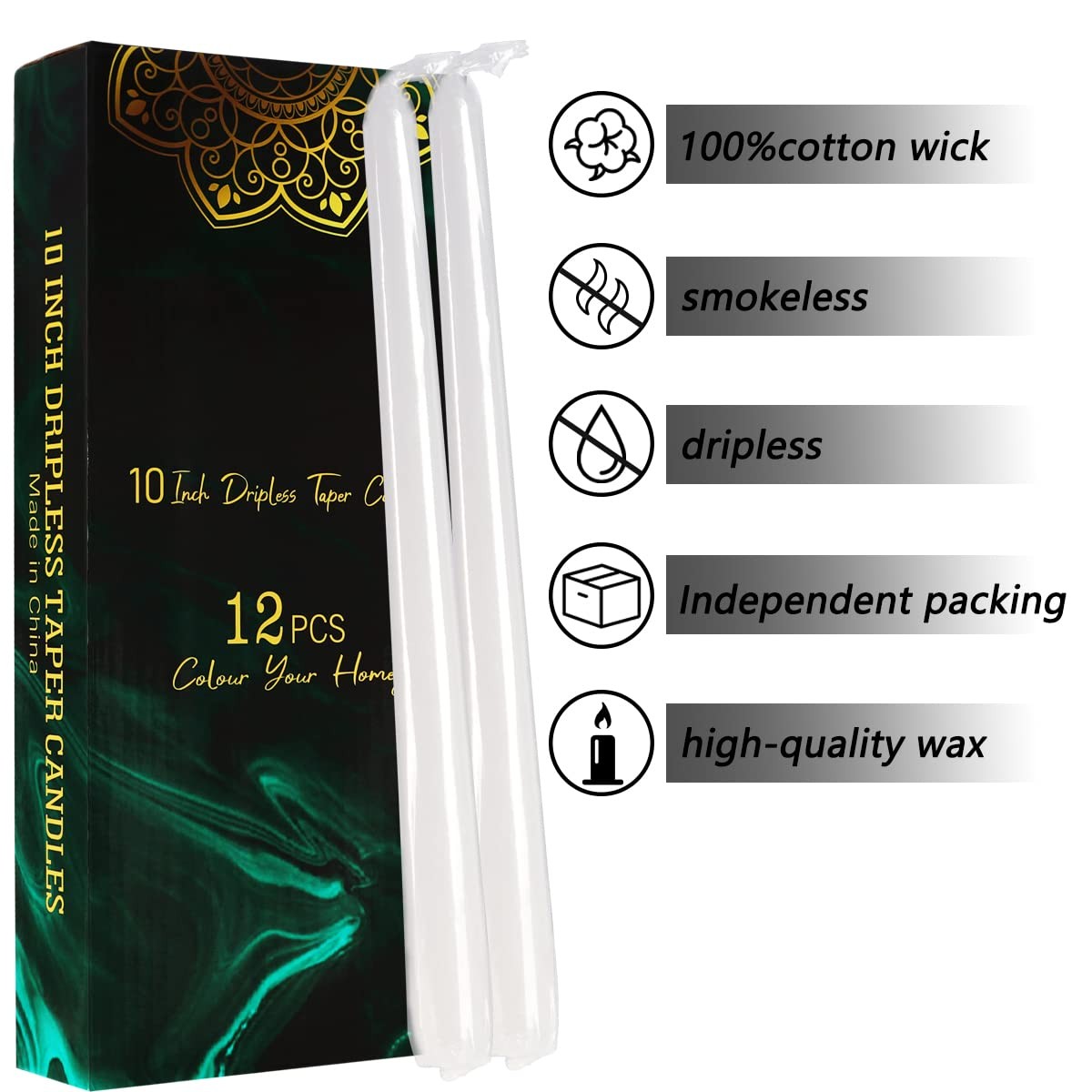 Dripless Taper Candles - Unscented White Candles Bulk Candle Sticks Long Burning