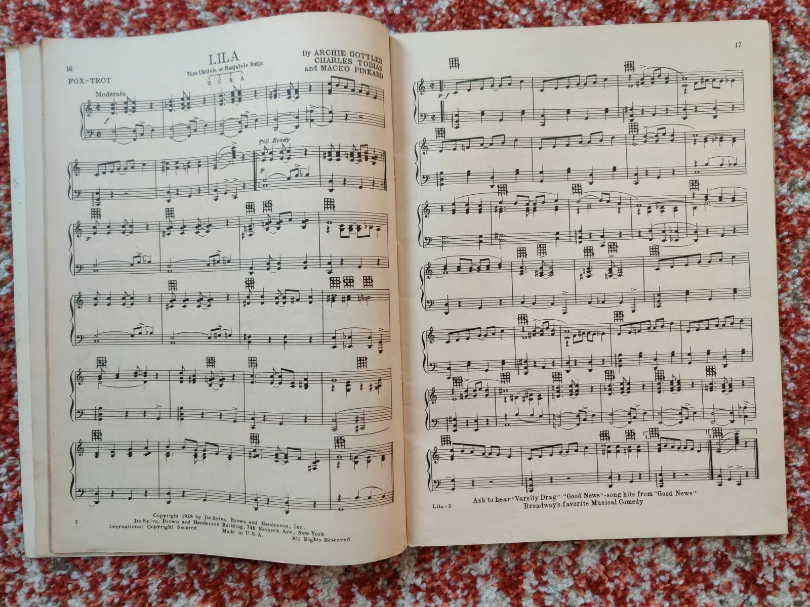 1927 Supreme Dance Folio for Piano No 2 Ukulele Arrangement Sheet Music Vintage