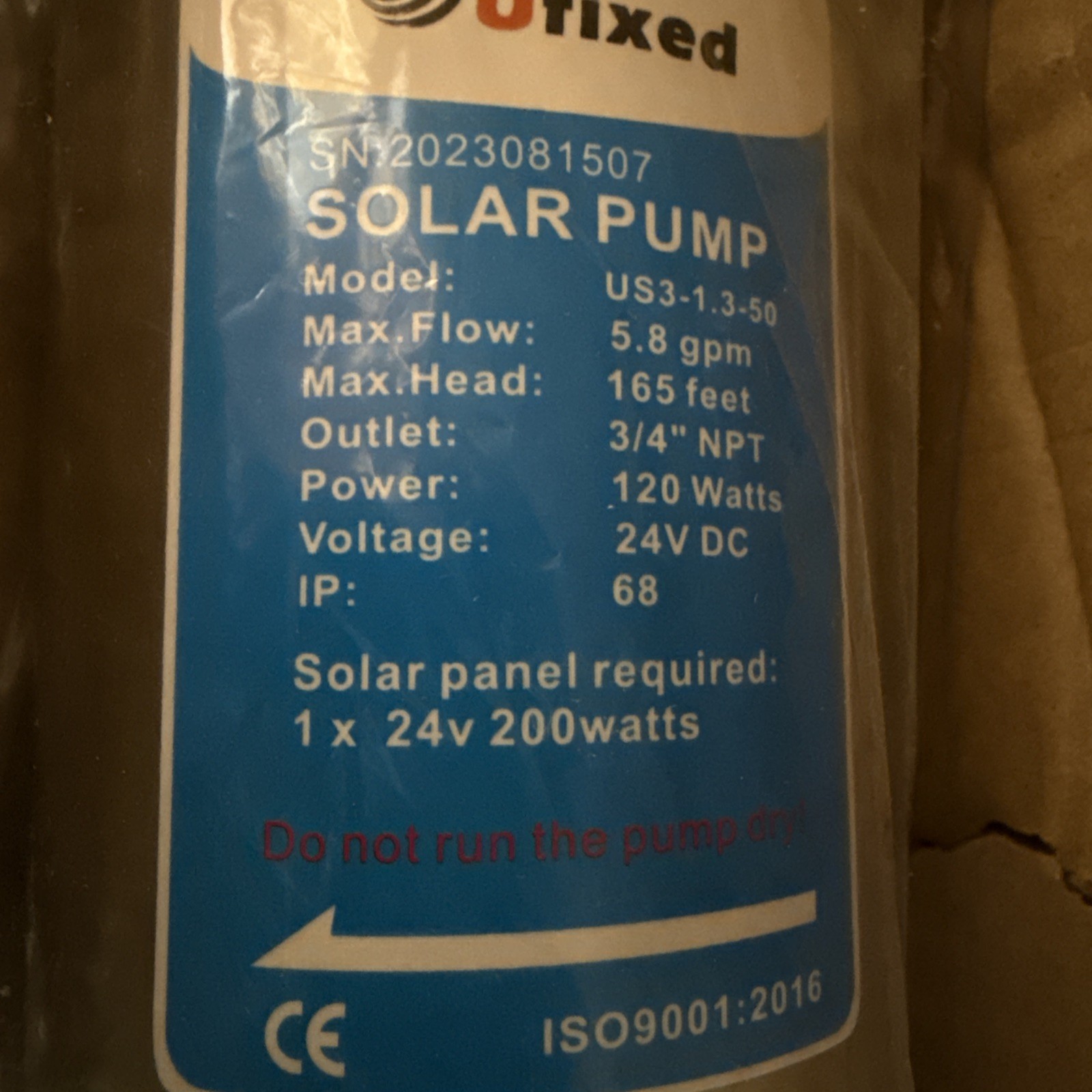 Ufixed Solar Well Pump Kit US3-1.3-50