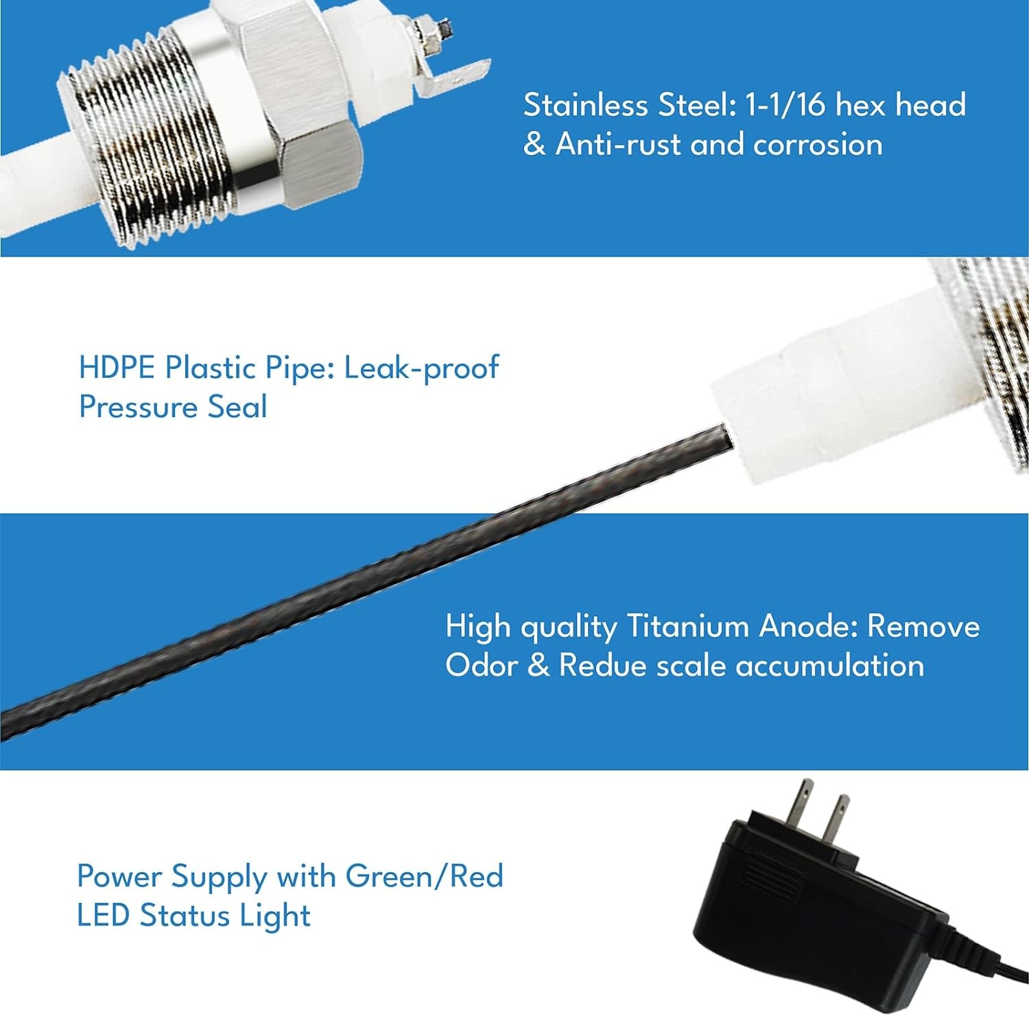 Powered Anode Rod for Water Heater Tank Electric Anode Rod for Hot Water Heater