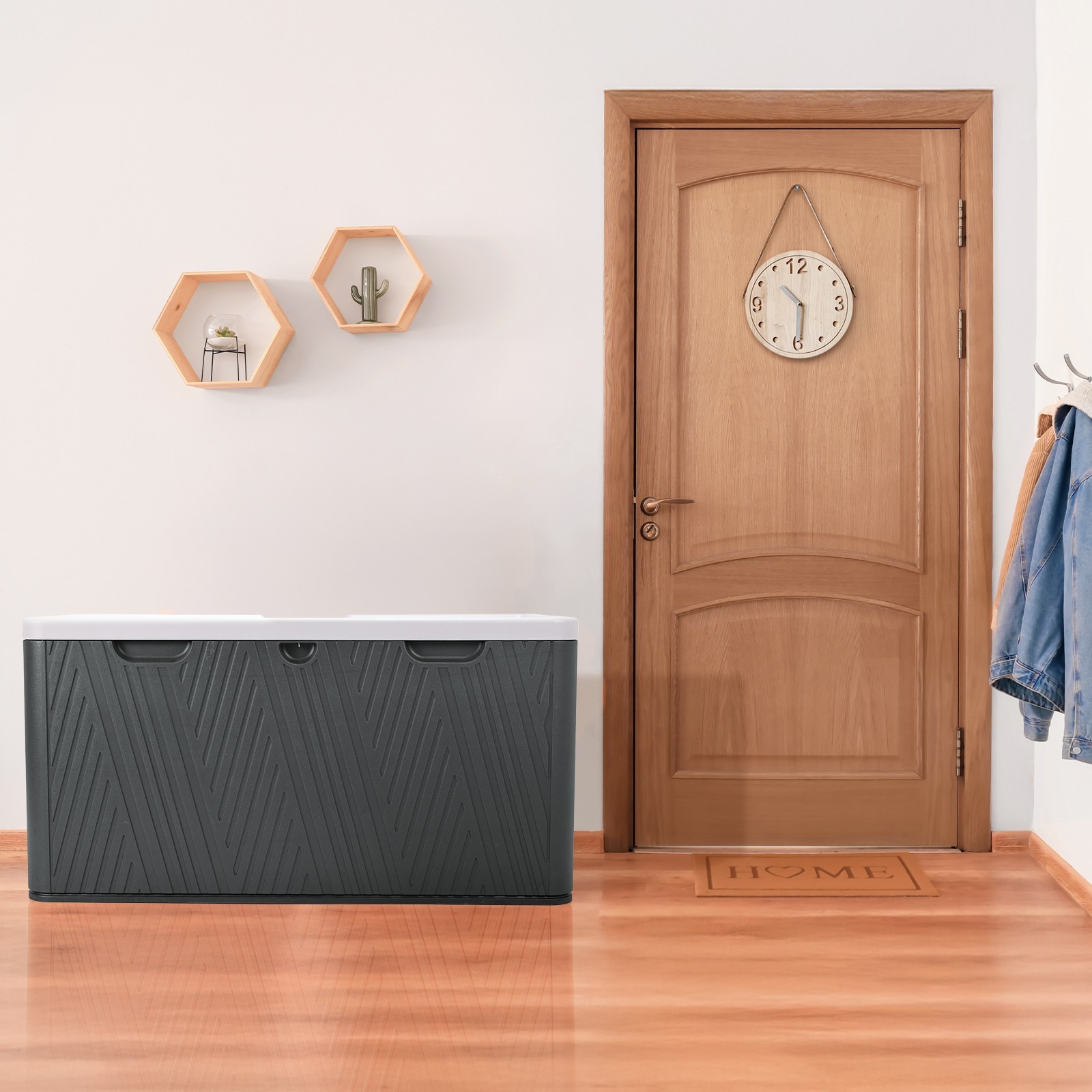 85 Gallon Outdoor Deck Box Storage Patio Chest Organizer w/Air Rods Lockable Lid