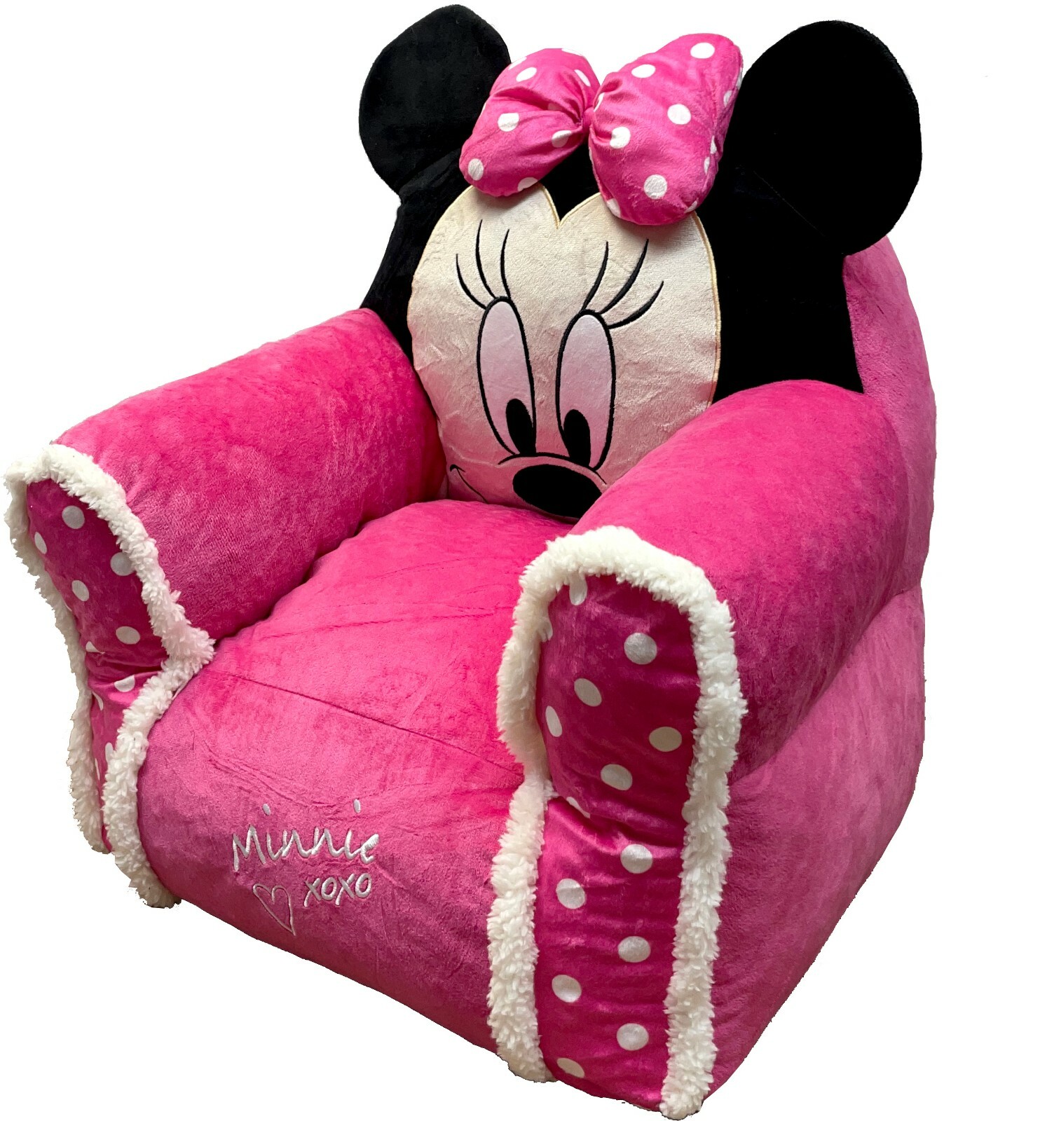 Disney Junior Minnie Mouse Kids Plush Sofa Bean Bag Chair With Sherpa Trimming