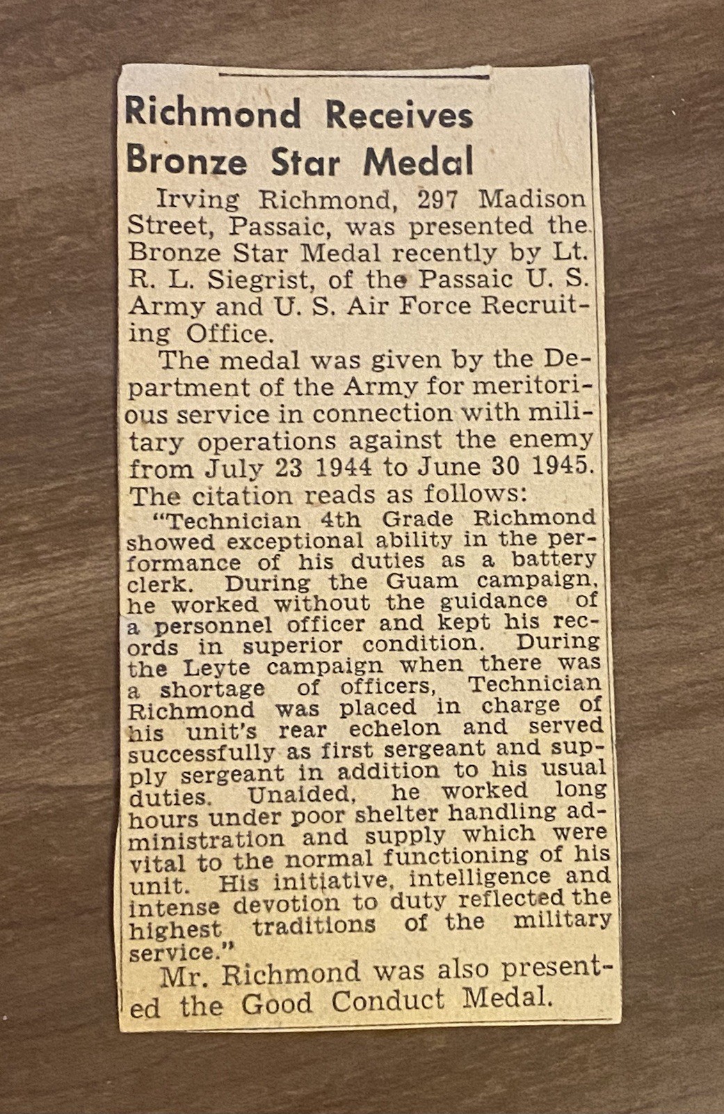 WWII Bronze Star Named & Gov’t Engraved to Irving Richmond w/ Jap Zero Bracelet