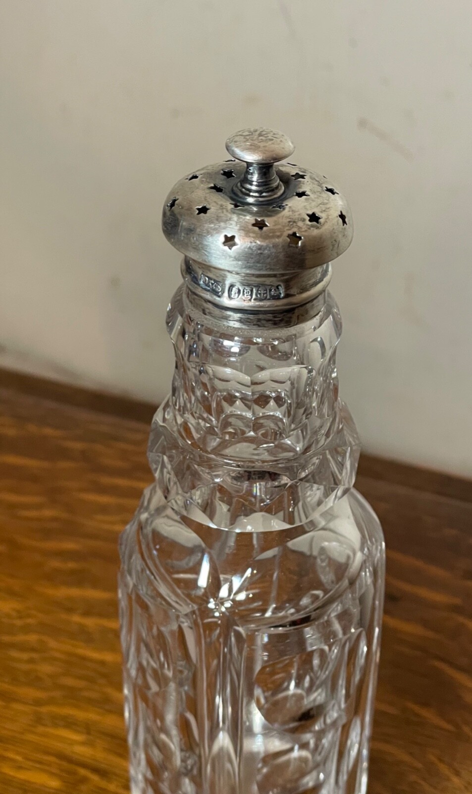 antique 1800's James Dixon & Sons sterling silver cystal sugra dredger muffineer