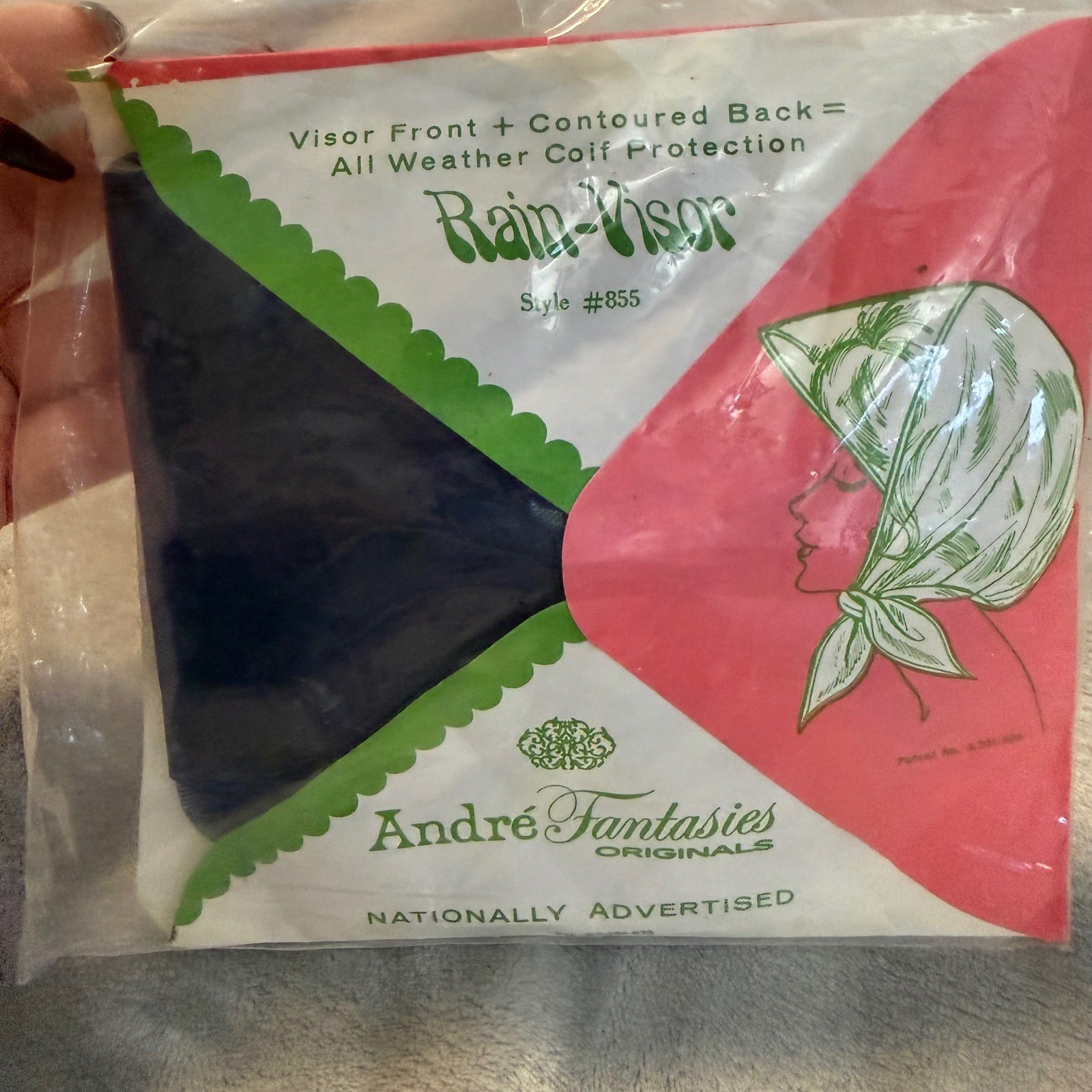 Vintage André Fantasies Rain-Visor #855 Blue Nylon Chiffon Rain Hood NOS