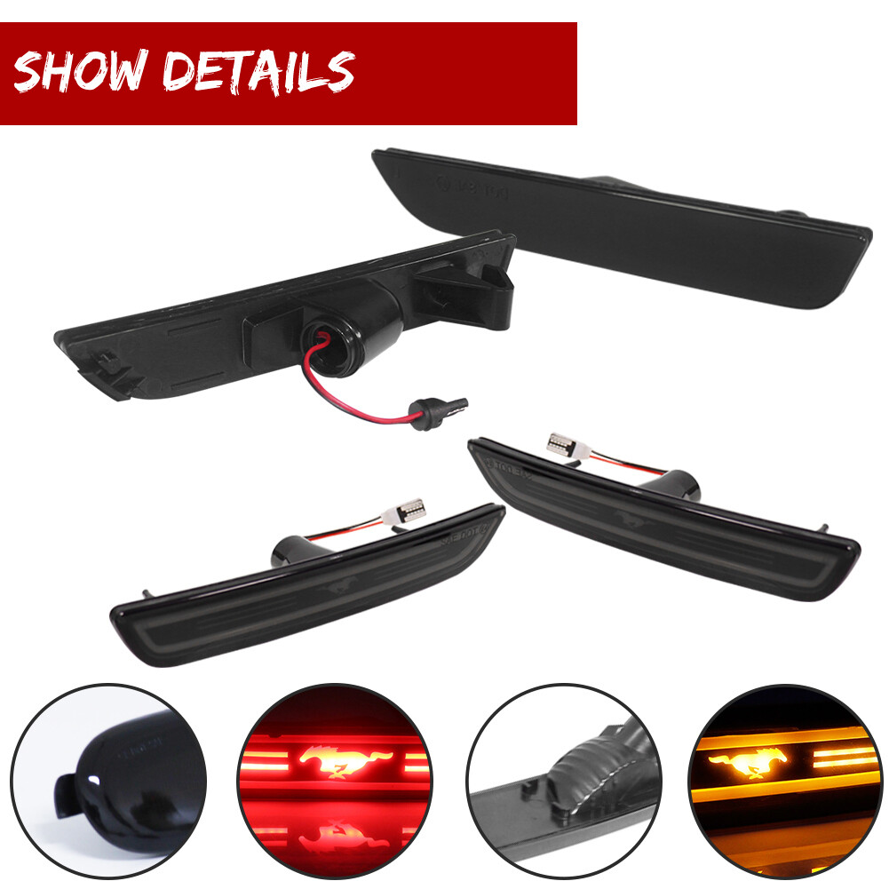 Smoked LED Front Amber & Rear Red Side Marker Lights For 2010-2014 Ford Mustang