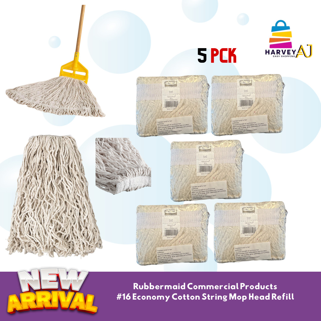 Rubbermaid Commercial Value PRO #16, 5 Pack Cut-End Cotton Wet Mop Head