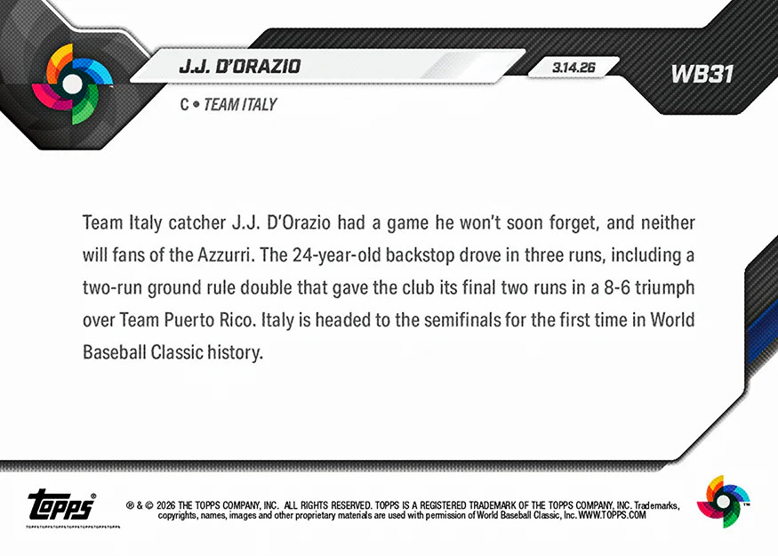 4-Card Bundle 2026 WBC World Baseball Classic MLB Topps NOW Cards 31-34 Presale