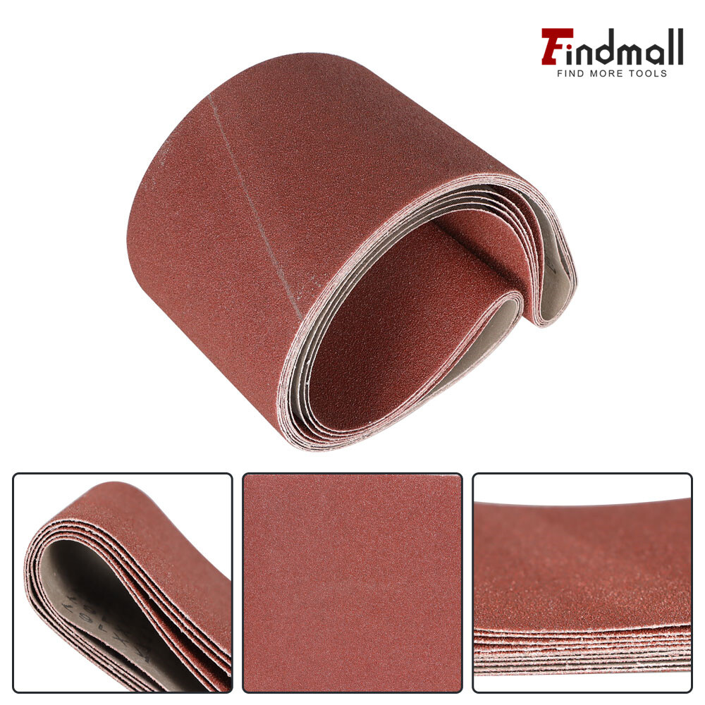 Findmall 5 Pack 6" X 48" 80 Grit Premium Aluminum Sanding Belts