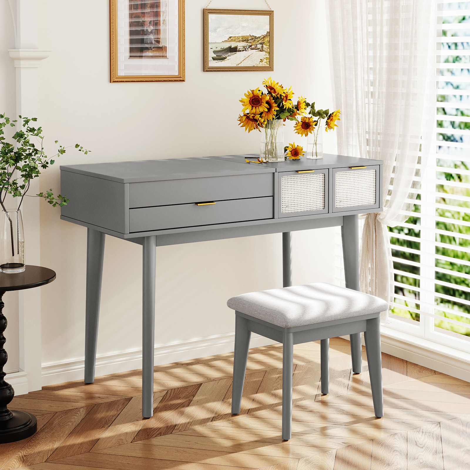 Vanity Table with Flip Top Mirror Makeup Dressing Table Writing Desk with Drawer