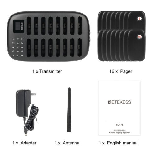 Retekess TD175 Restaurant Pager System Queuing 16 Buzzers Food Truck Cafe Club