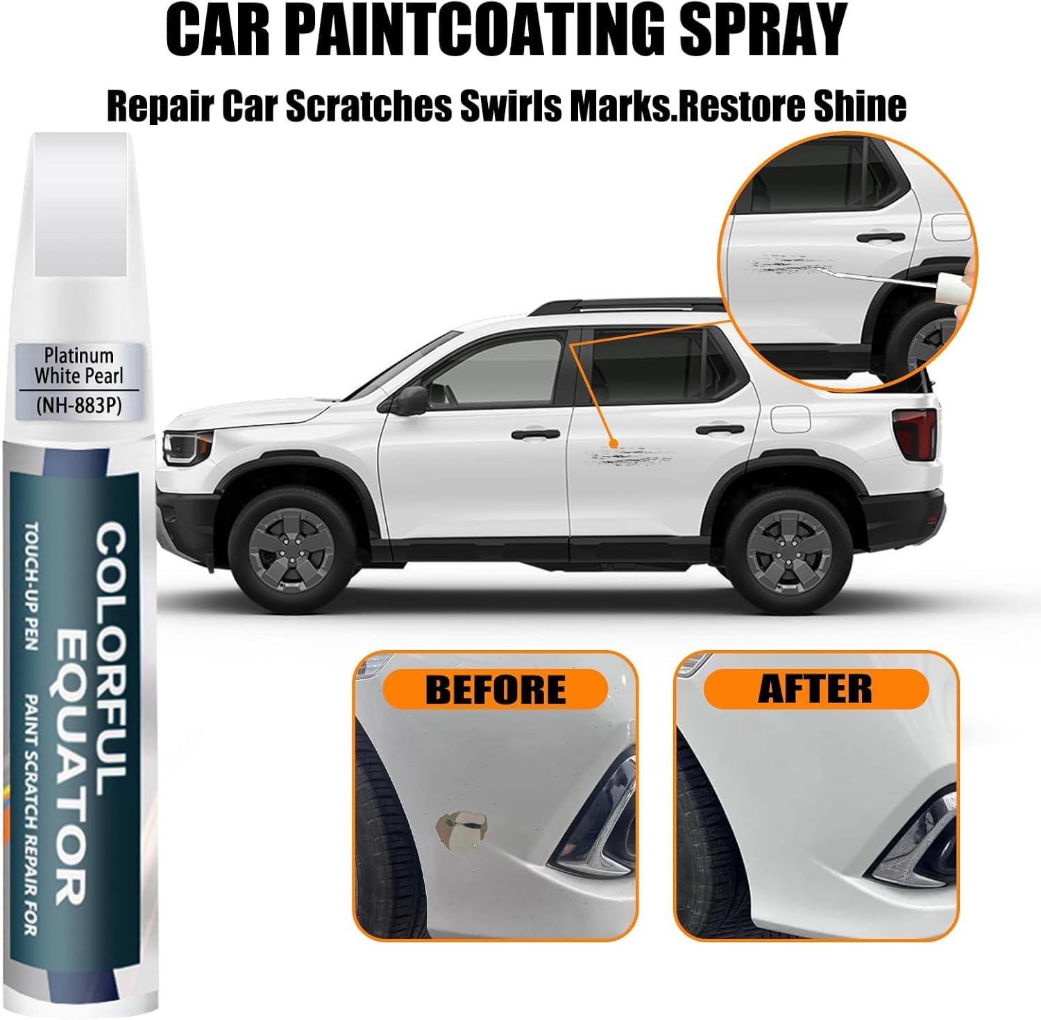 Platinum White Pearl(NH-883P) Car Touch Up Paint Compatible with Honda, Car Pain